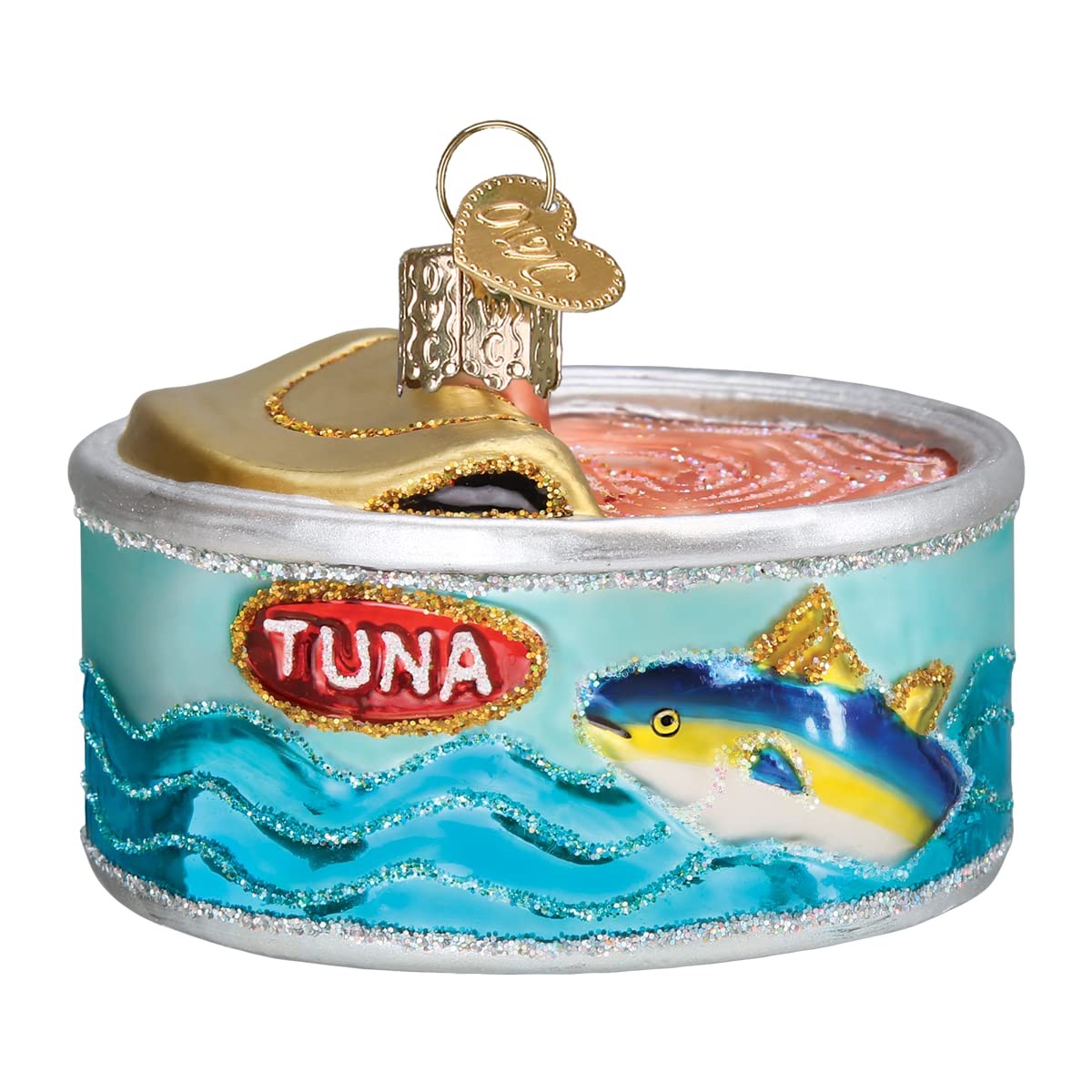 Old World Christmas Canned Tuna Glass Blown Ornament for Christmas Tree, Handcrafted Holiday Decoration, Food Collection