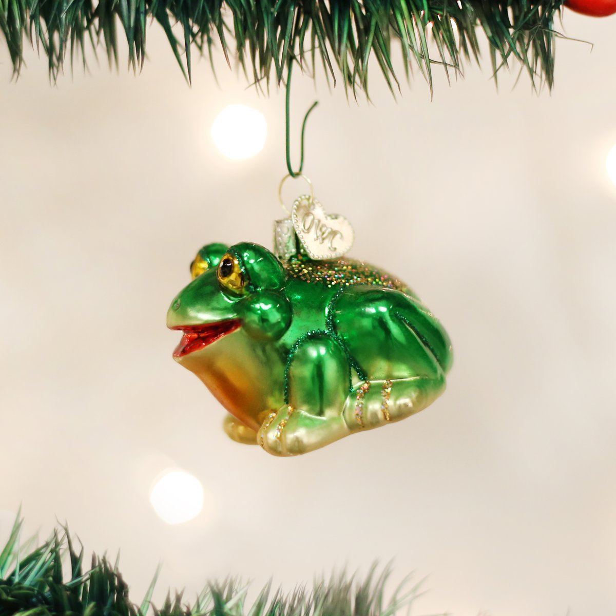 Old World Christmas Hop-Along Frog Glass Blown Ornament for Christmas Tree, Handcrafted Holiday Decoration, Wildlife Animal Collection