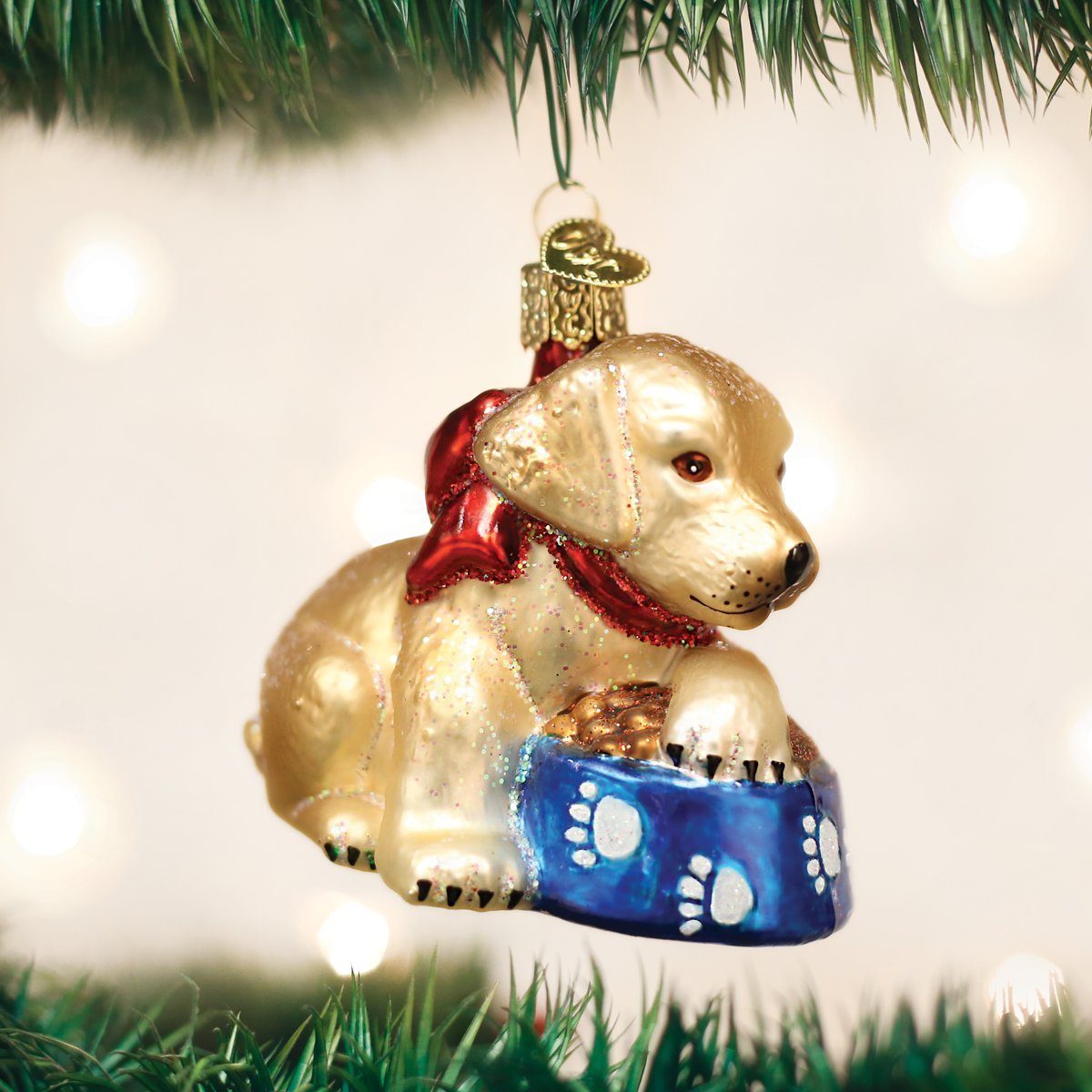 Old World Christmas Ornaments: Labrador Pup Glass Blown Ornaments for Christmas Tree (12458)