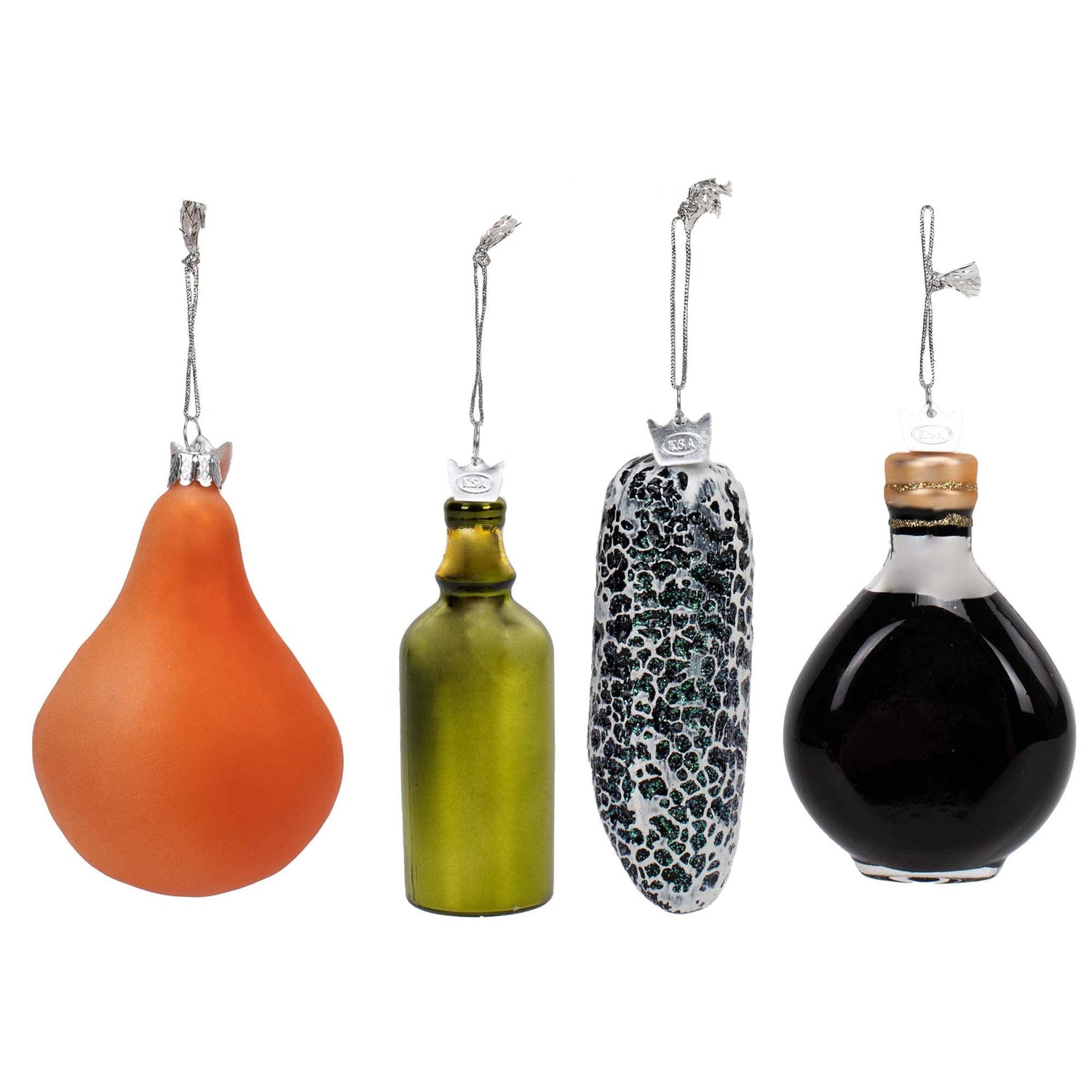 Kurt Adler NB0909 Holiday Decorative Noble Gems Glass Italian Food Hanging Accessory Christmas Tree Ornament Set with String Hanger (4 Pack)