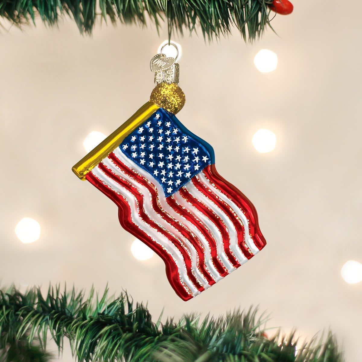 Old World Christmas Star-Spangled Banner Glass Blown Ornament for Christmas Tree, Handcrafted Holiday Decoration, USA Collection
