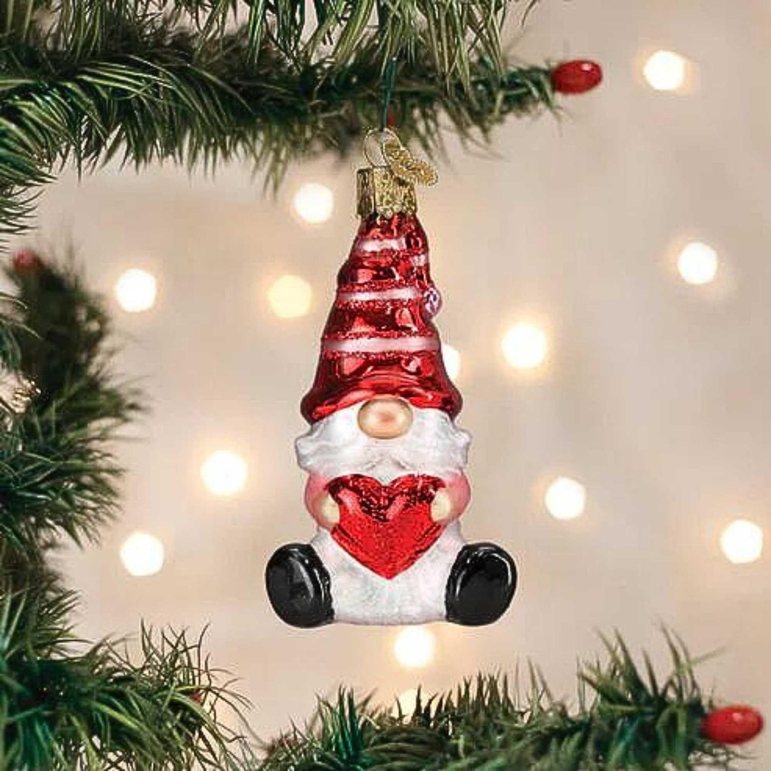 Old World Christmas Valentine Gnome Glass Blown Ornament for Christmas Tree, Handcrafted Holiday Decoration, Gnome Collection