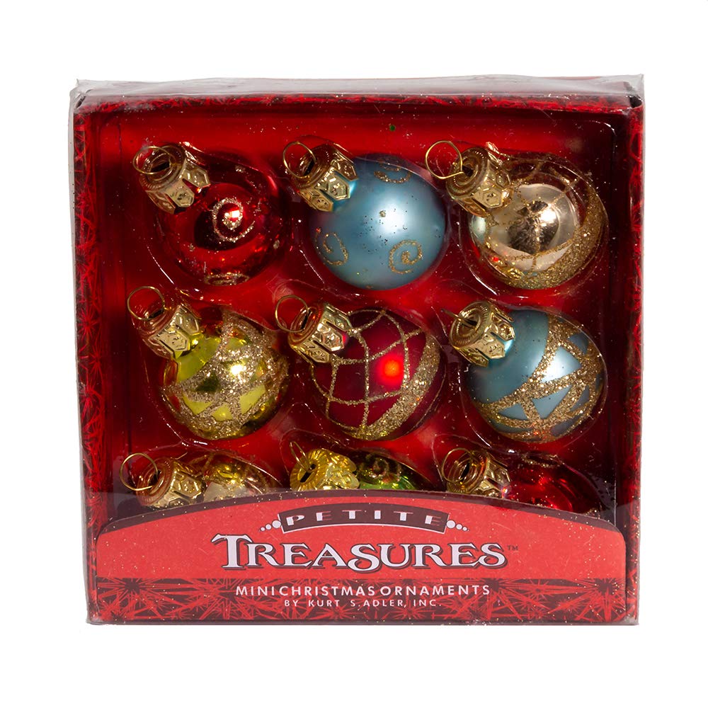 Kurt Adler C1899 Petite Treasures Multi Color Ball Christmas Ornament, Set Of 9