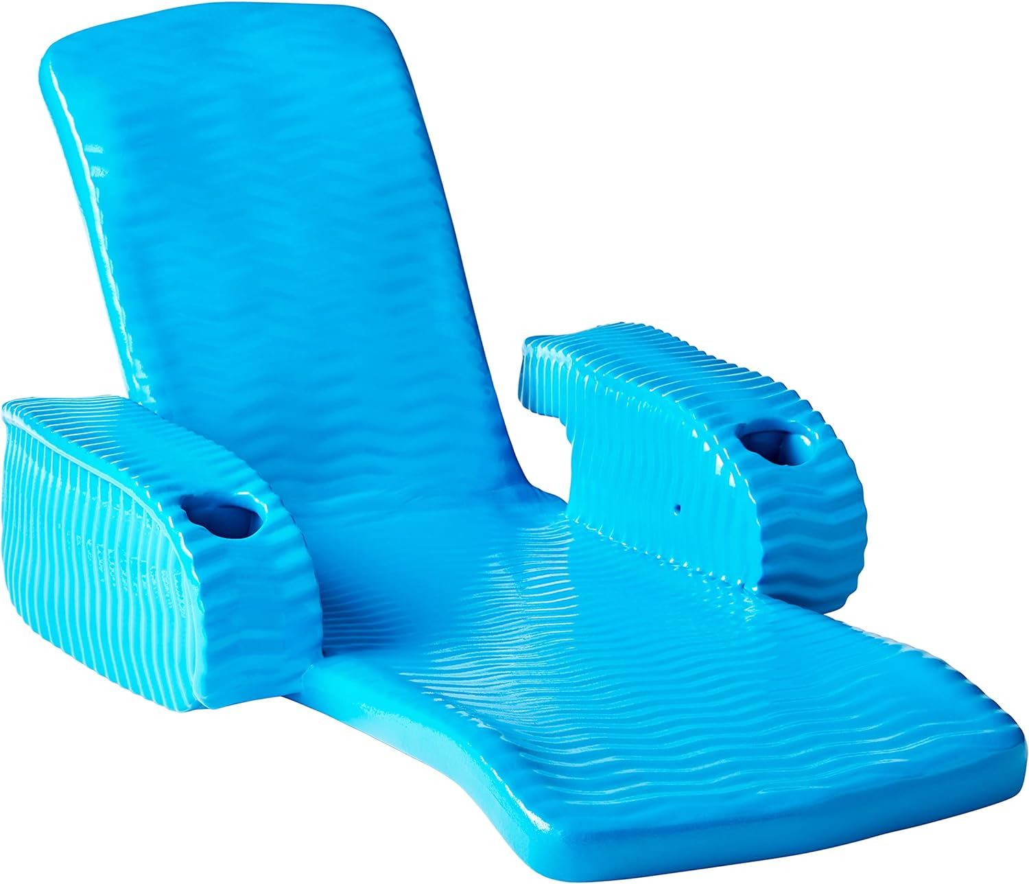 Poolzilla, TRC Deluxe Baja II Foldable Pool Lounger Reclining Chair, Wavy Foam Shell Padding, Bahama Blue