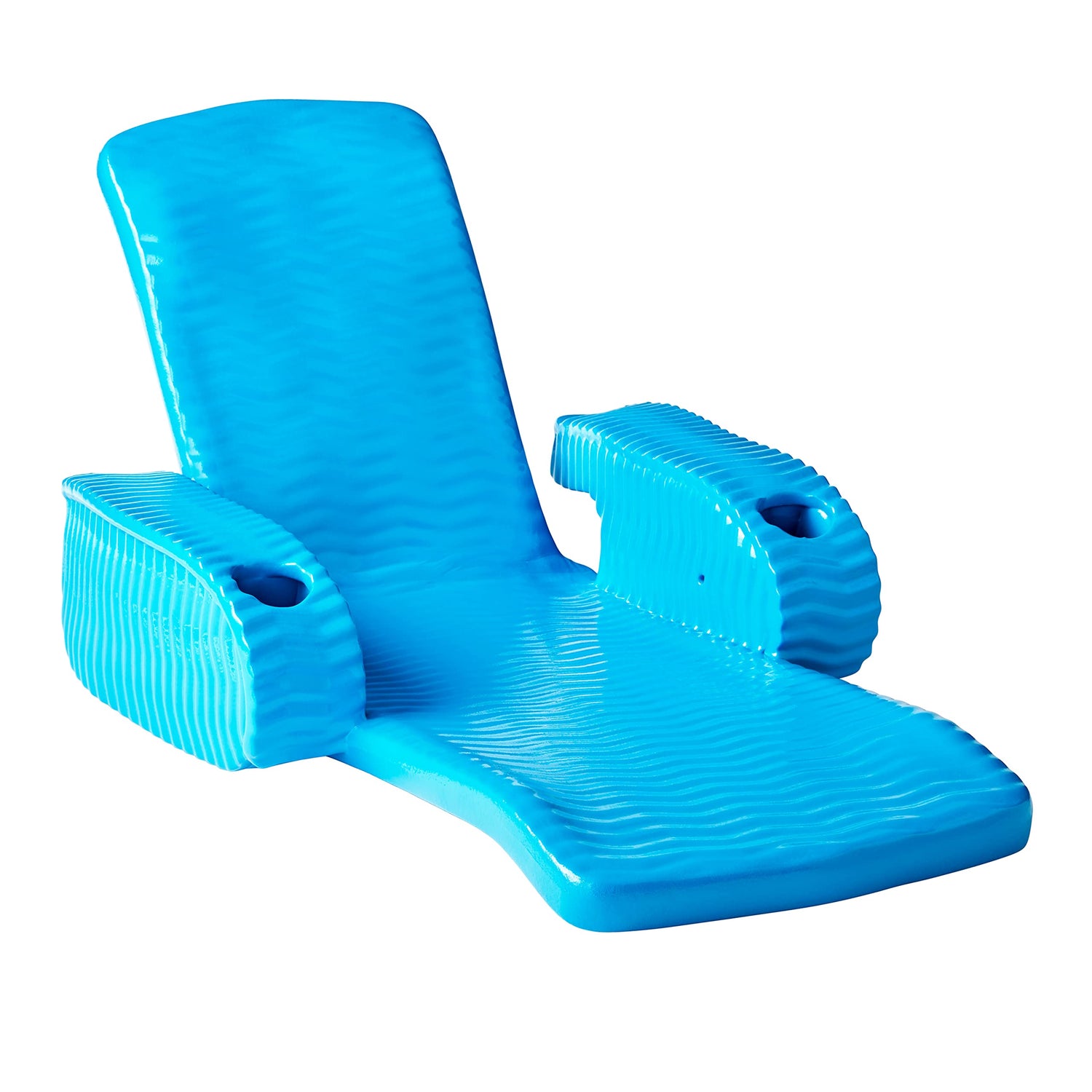 Poolzilla, TRC Deluxe Baja II Foldable Pool Lounger Reclining Chair, Wavy Foam Shell Padding, Bahama Blue
