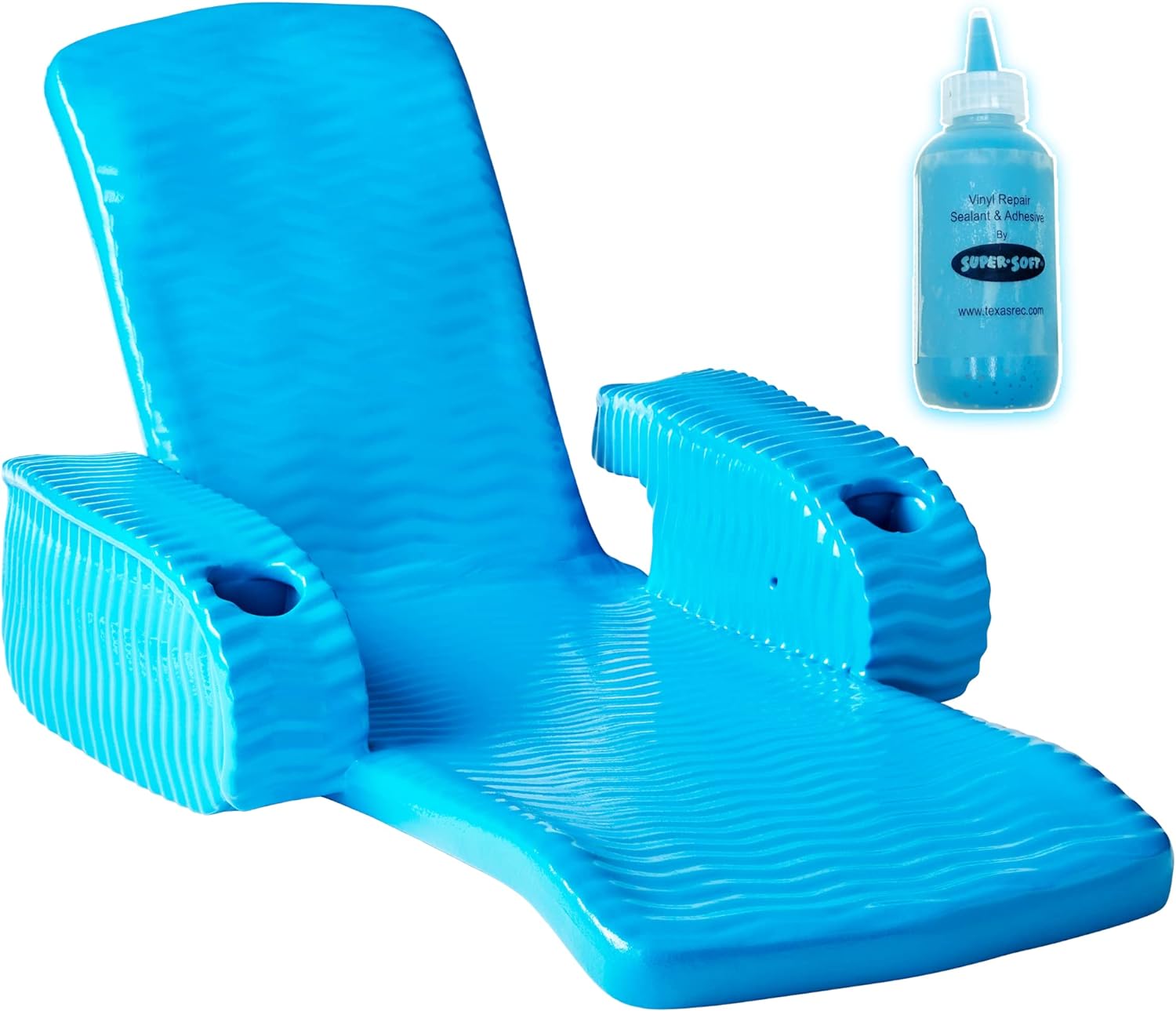 Poolzilla, TRC Deluxe Baja II Foldable Pool Lounger Reclining Chair, Wavy Foam Shell Padding, Bahama Blue