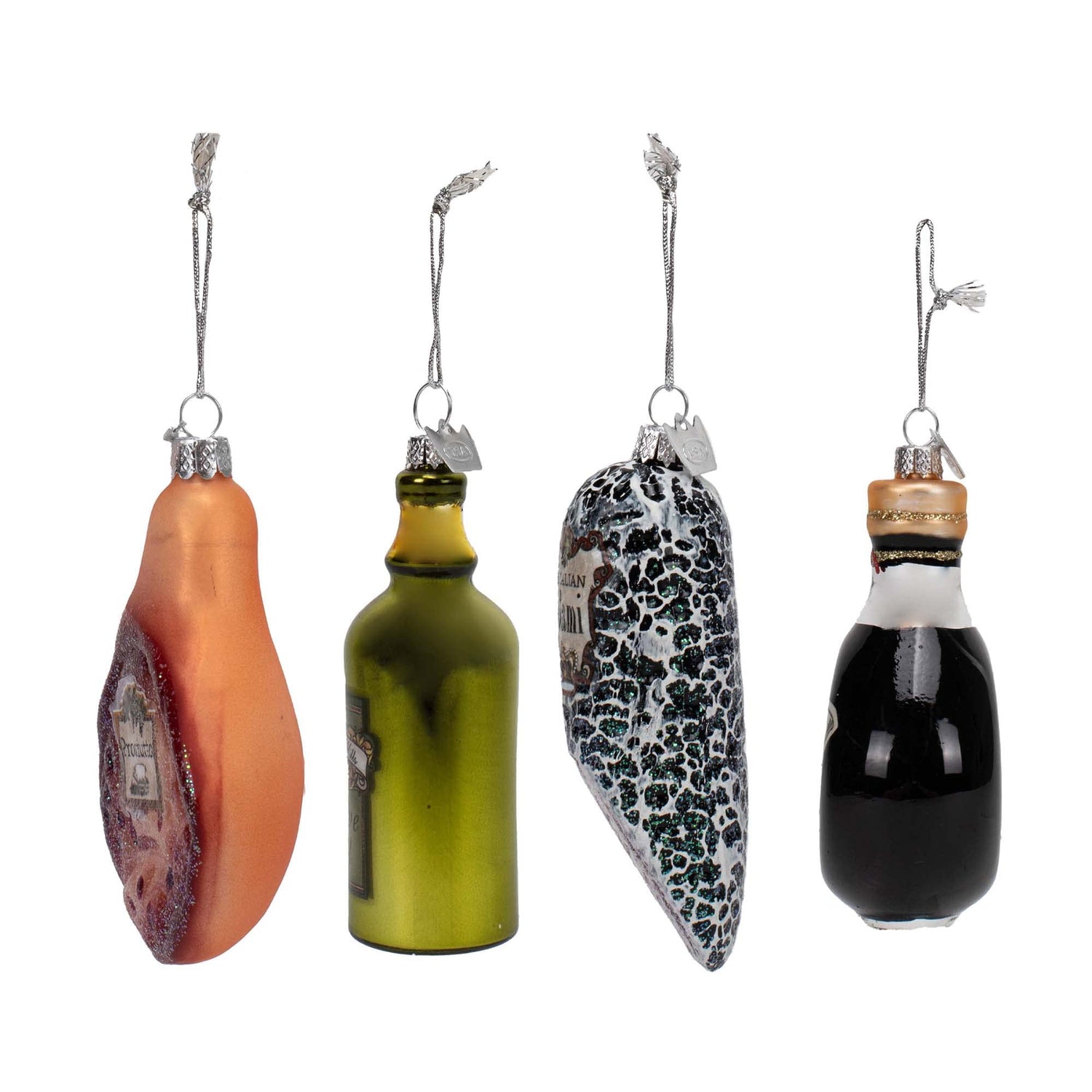 Kurt Adler NB0909 Holiday Decorative Noble Gems Glass Italian Food Hanging Accessory Christmas Tree Ornament Set with String Hanger (4 Pack)
