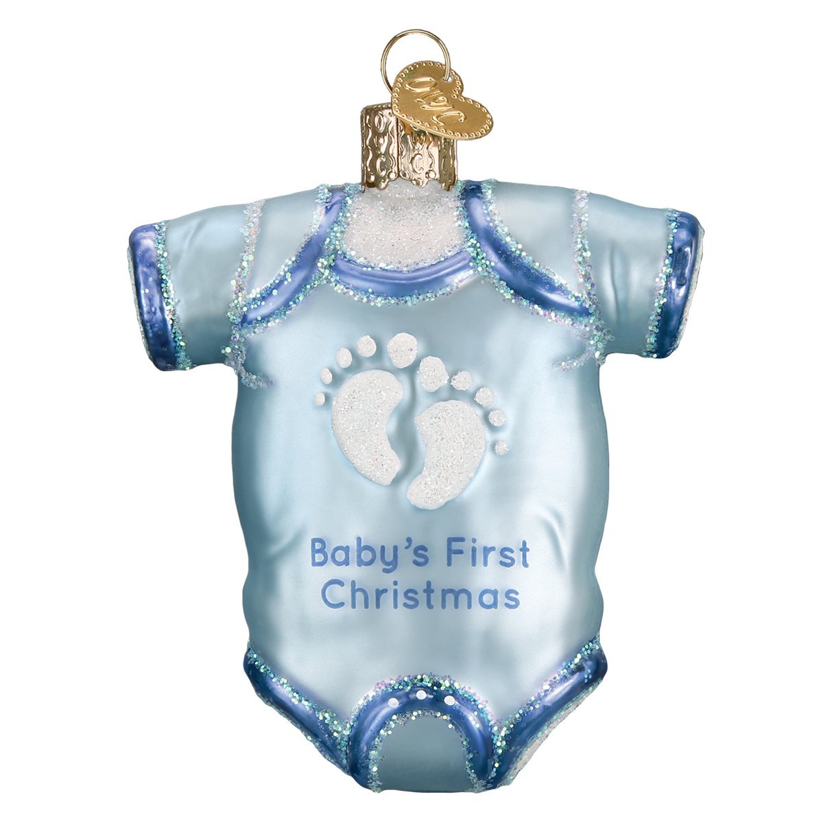 Old World Christmas Blue Baby Onesie Glass Blown Ornament for Christmas Tree, Handcrafted Holiday Decoration, Baby’s First Christmas Collection