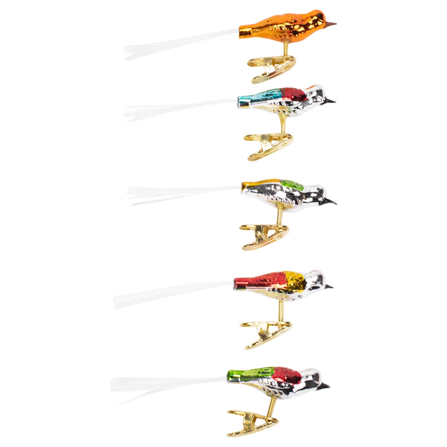 Kurt Adler Early Years Glass Clip-On Bird, 4.5-Inch, Set of 5 Ornaments, 5 Count