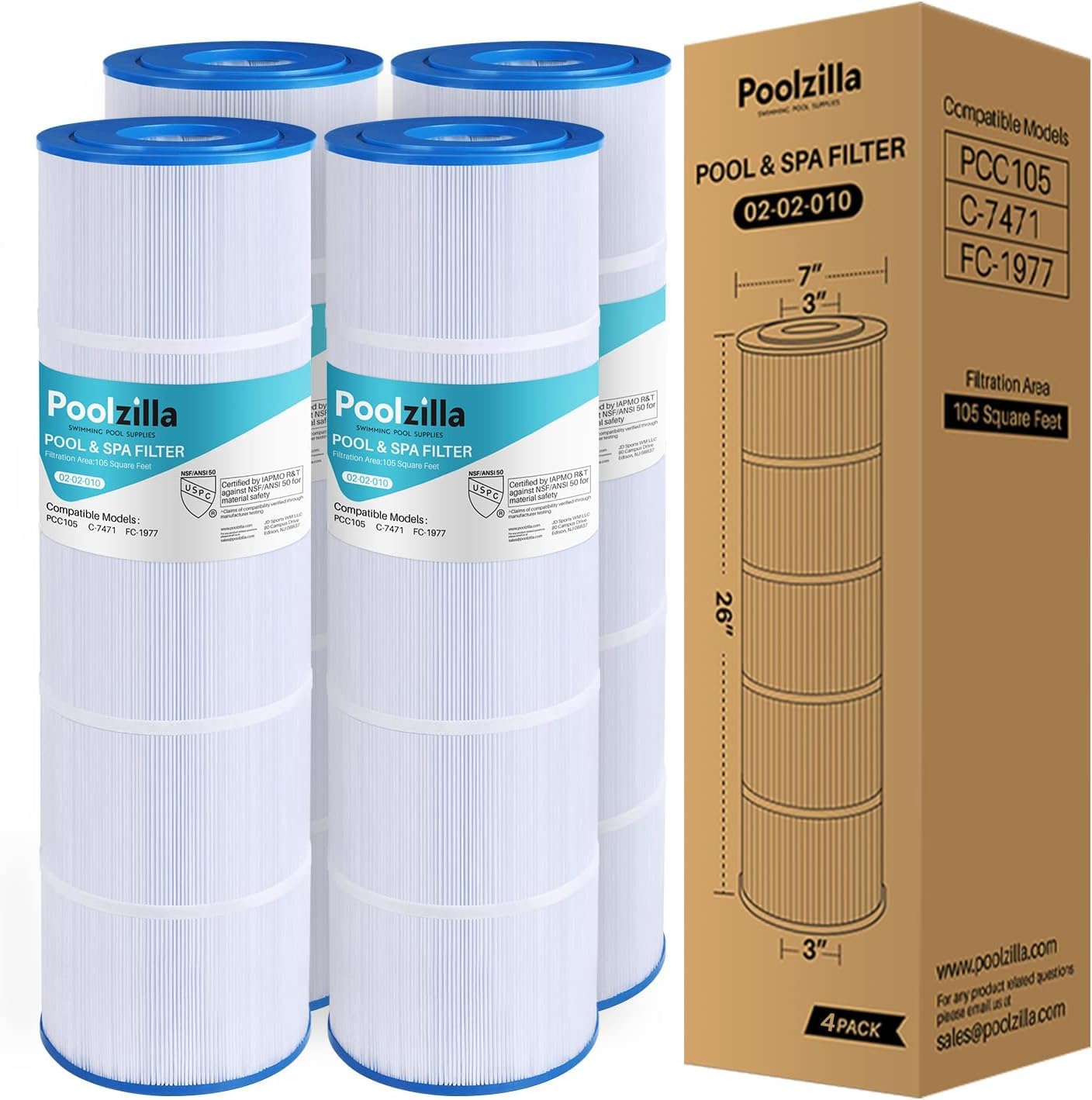 Poolzilla Replacement Pool Filter Cartridge for PCC105, Filbur FC-1977, 570-0425-07, Unicel C-7471, R173576, Pentair CCP420, 178584, 817-0106