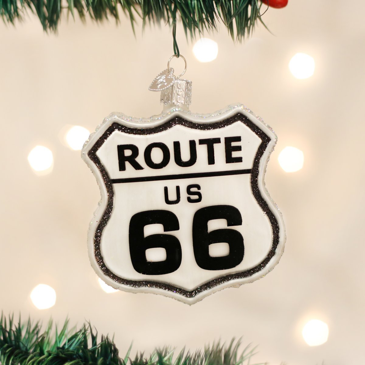 Old World Christmas Historic Route Sign Glass Blown Ornament for Christmas Tree, Handcrafted Holiday Decoration, Travel Collection