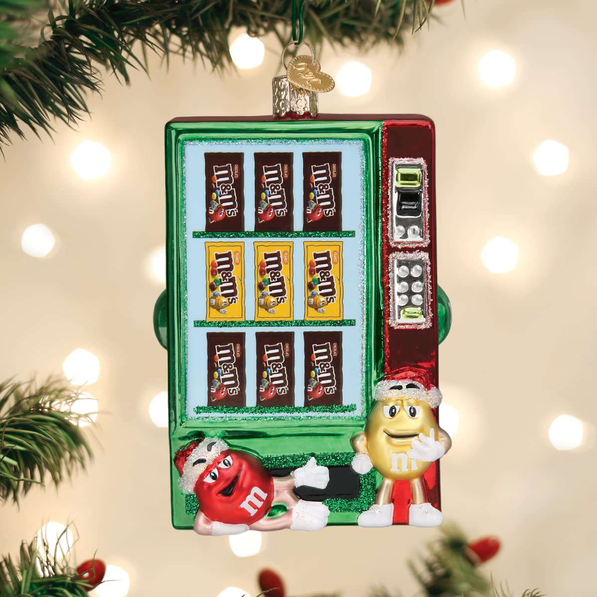 Old World Christmas M&M'S Vending Machine Glass Blown Ornament for Christmas Tree, Handcrafted Holiday Decoration, M&Ms Collection
