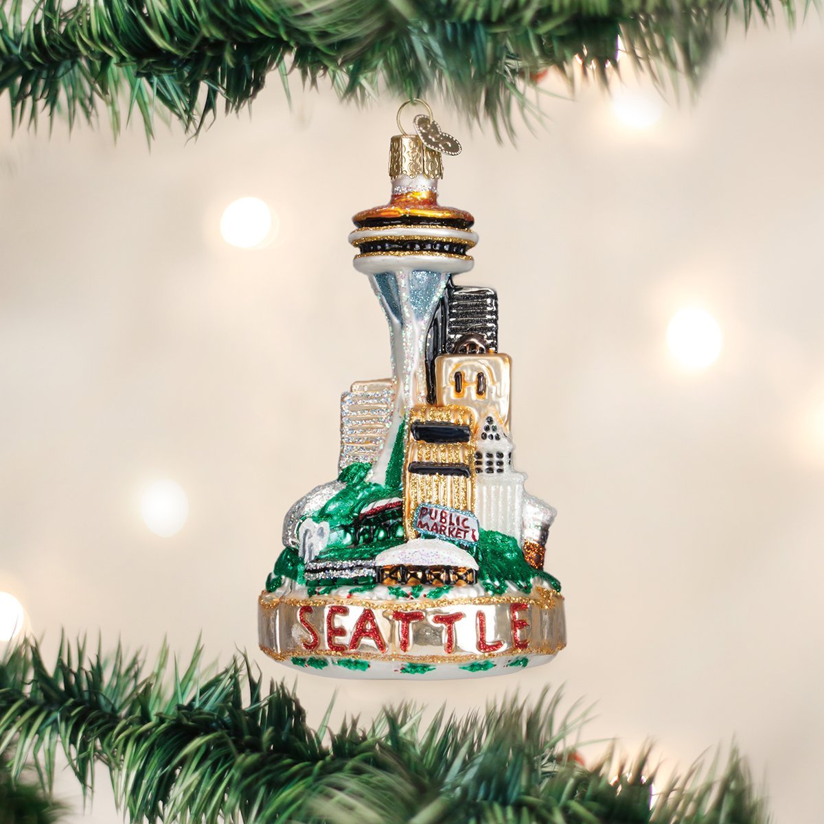 Old World Christmas Cities, Places and Landmarks Glass Blown Ornaments for Christmas Tree Seattle Skyline