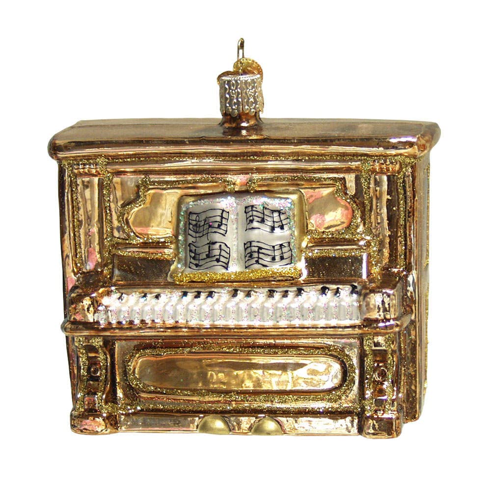 Old World Christmas Brown Upright Piano Glass Blown Ornament for Christmas Tree, Handcrafted Holiday Decoration, Music Collection
