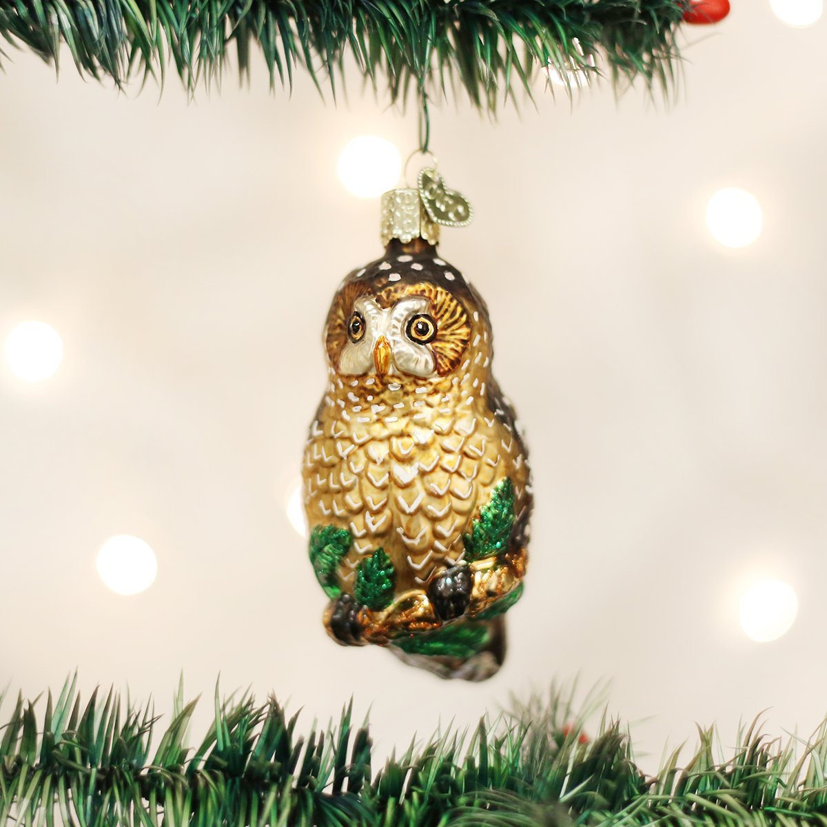Old World Christmas Spotted Owl Glass Blown Ornament for Christmas Tree, Handcrafted Holiday Decoration, Owl Collection