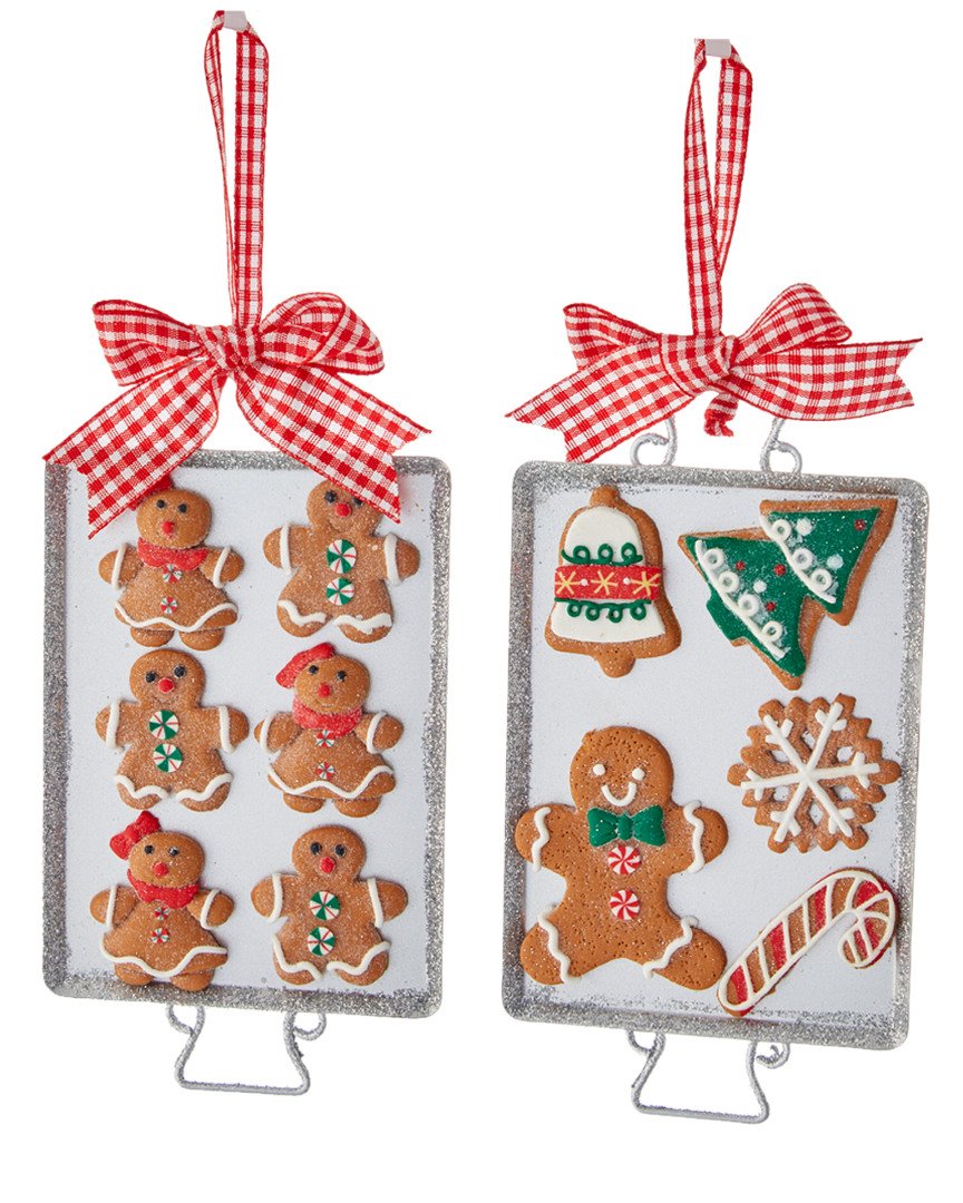 Kurt S. Adler Gingerbread Men Baked Cookies on Tray Christmas Holiday Ornaments Set of 2