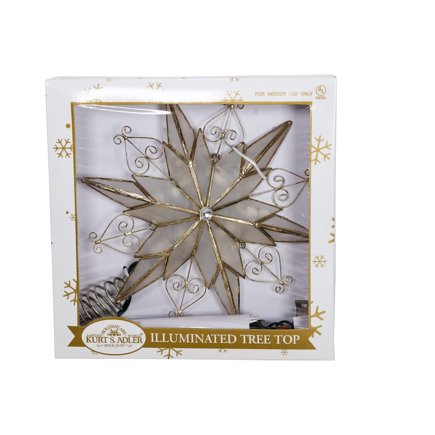 Kurt Adler UL3110 10-Light 6-Point Capiz Star Treetop With Scroll Design