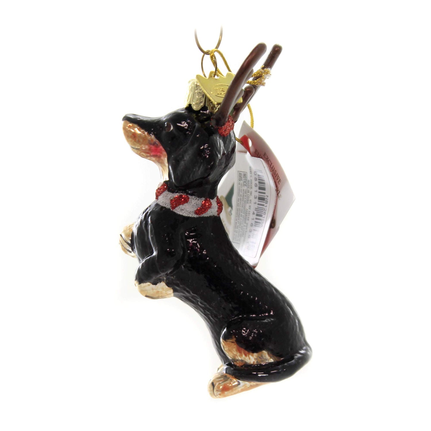 Noble Gems Dachshund with Antlers Glass Ornament