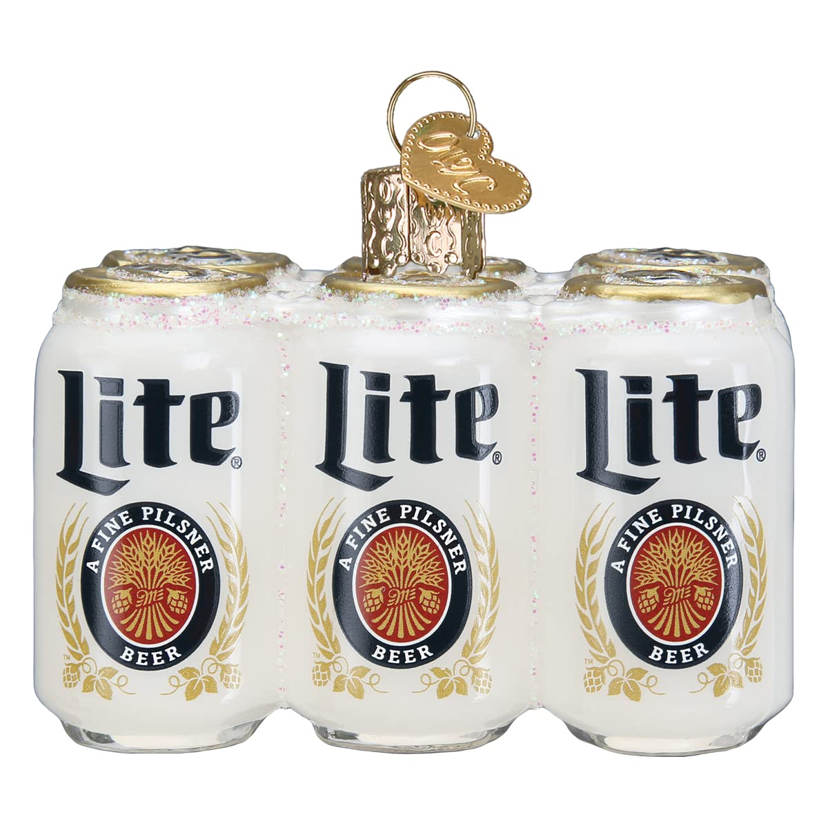 Old World Christmas Miller Lite Six Pack Glass Blown Ornament for Christmas Tree, Handcrafted Holiday Decoration, Beer Collection