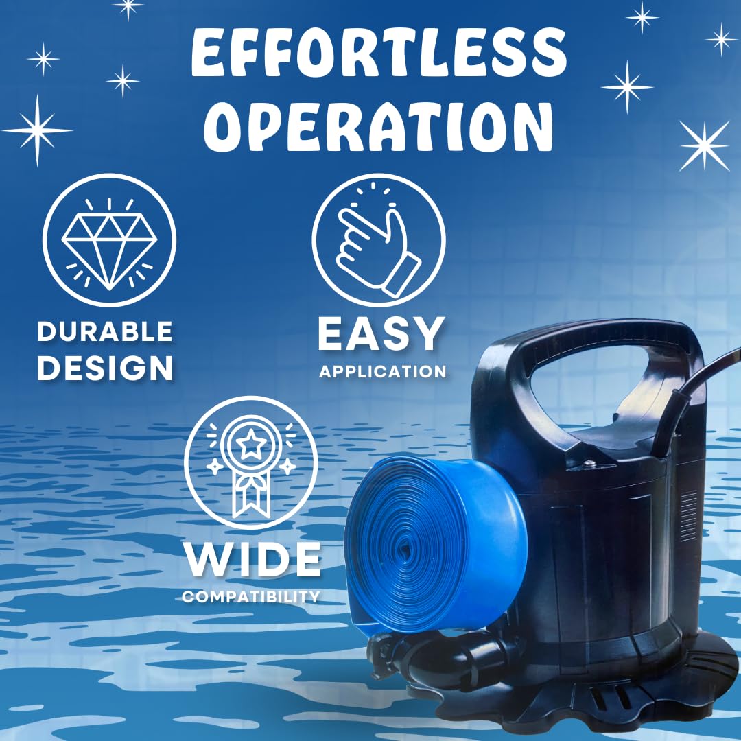 Poolzilla Submersible Cover Pump - Compatible with Standard Garden Hose, 1500 GPH, 25' FT Power Cord, with Filter Pad and 30' Foot Discharge Hose…