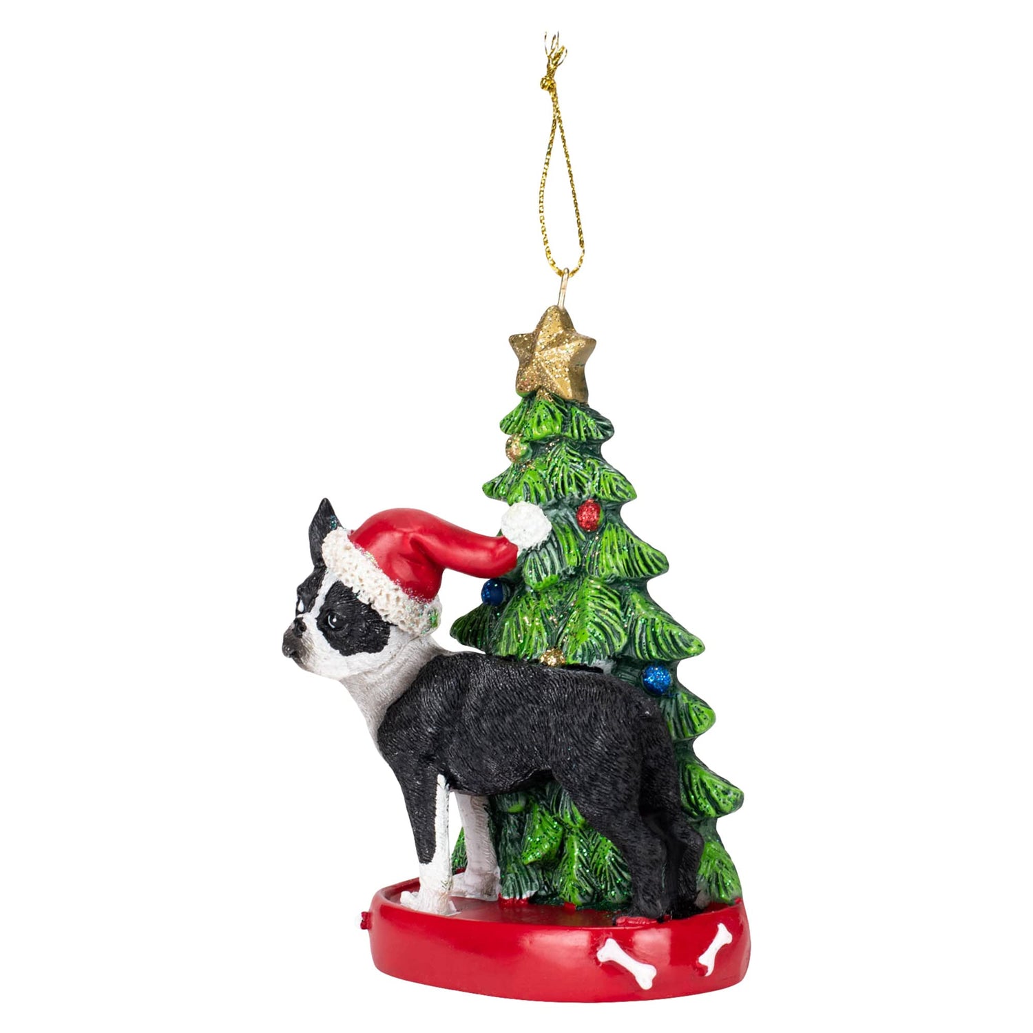 Kurt S. Adler Boston Terrier Wearing Santa Hat with Resin Christmas Tree Ornament C7615BT New
