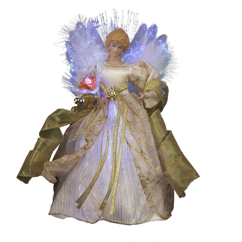 Kurt S. Adler CUL Fiber Optic LED Angel Christmas Treetop Figurine, 12-Inch, Ivory and Gold Tree Topper