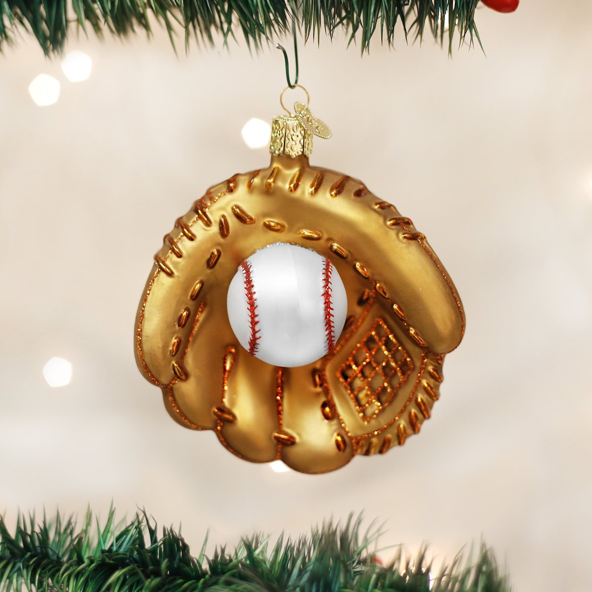 Old World Christmas Baseball Mitt Glass Blown Ornament for Christmas Tree, Handcrafted Holiday Decoration, Sport Collection