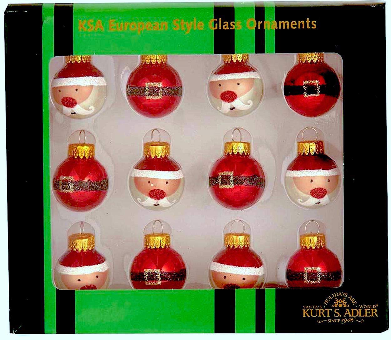 Kurt S. Adler 25MM Glass Santa and Buckle Ball, 12 Piece Set Ornaments, Red, Count,Christmas