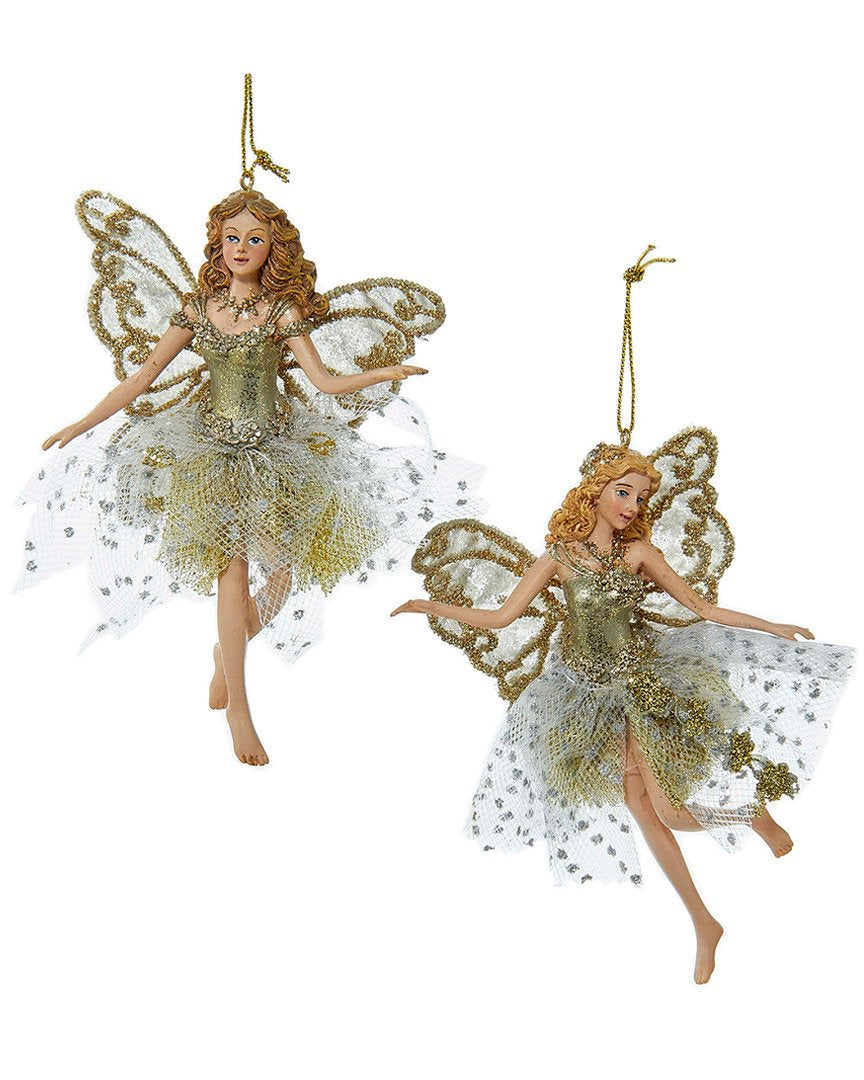 Kurt Adler Resin Platinum Fairy Ornament Pair, 5-Inch, Christmas