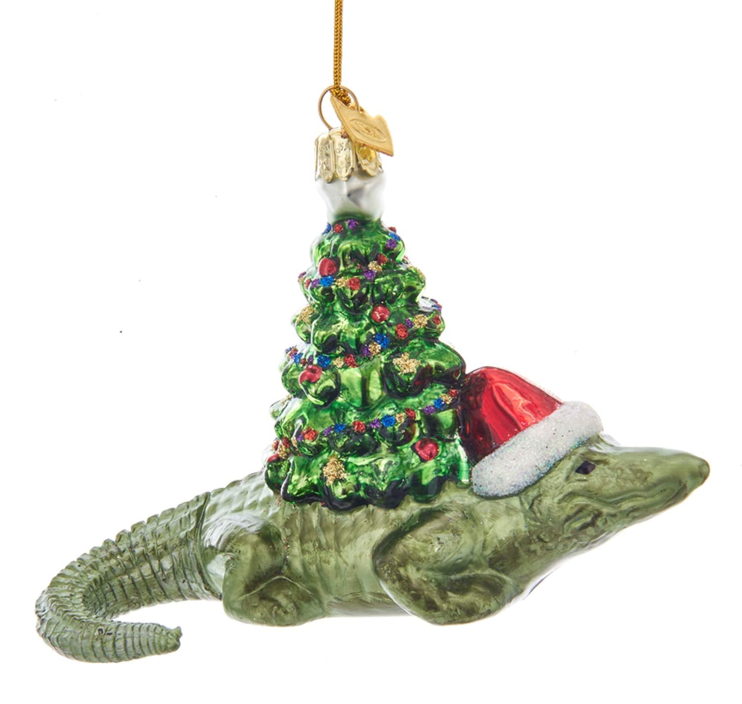 Noble Gems Alligator with Christmas Tree Glass Ornament NB1390
