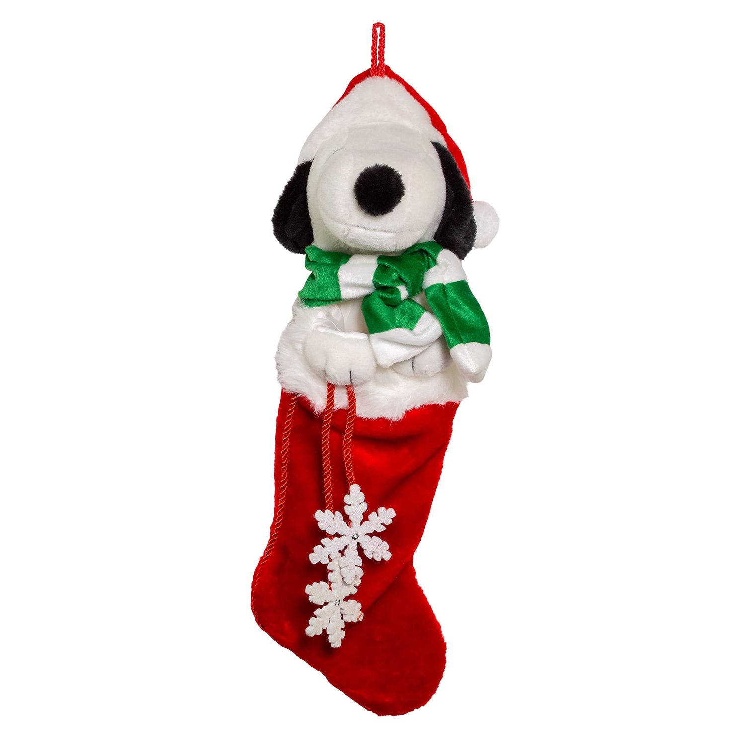 Peanuts Kurt Adler 21-Inch Snoopy Plush Head Stocking with Snowflake Dangles