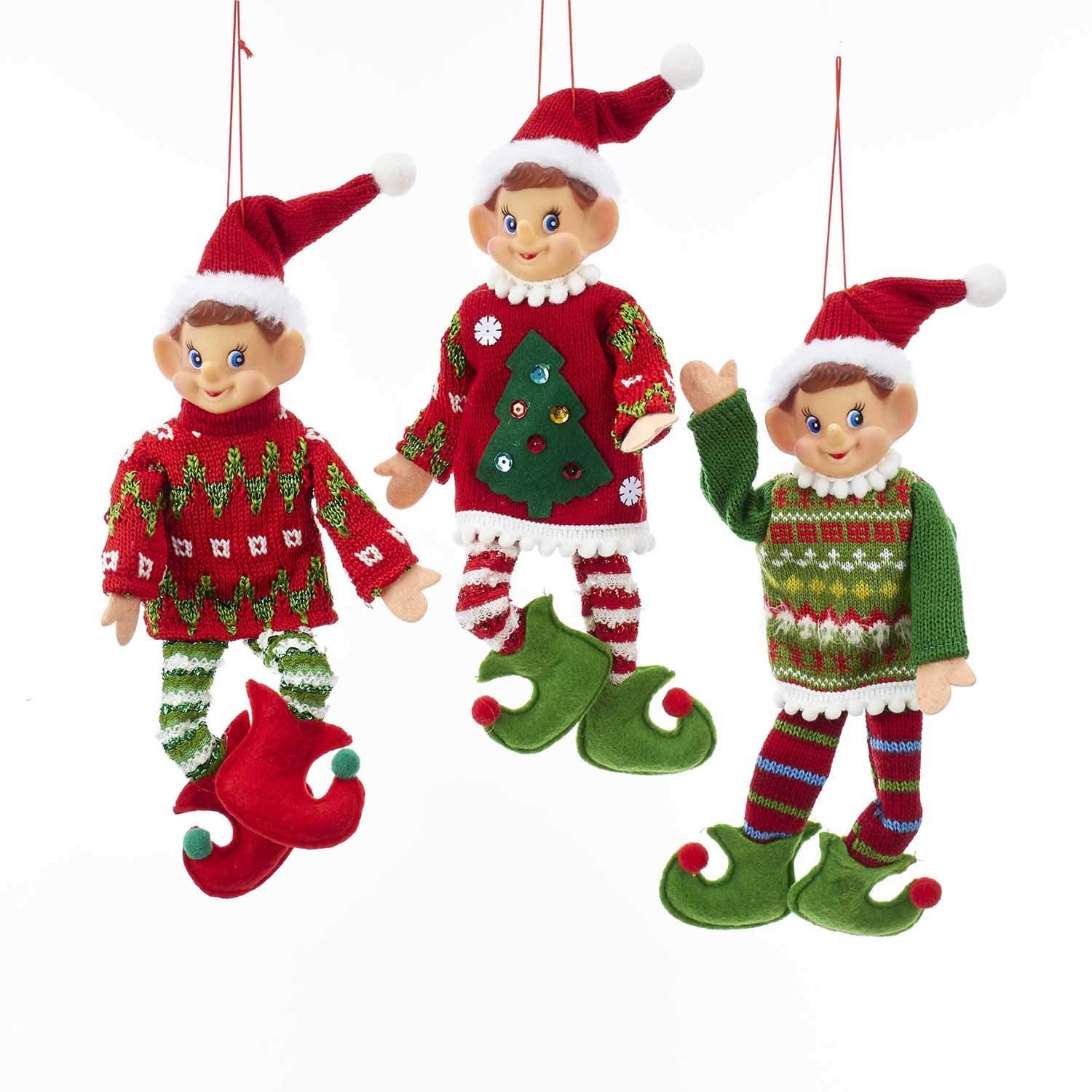 Kurt Adler Traditional Christmas Elves 11” (Red & Green) Set of 3 Polyester Ornaments for Home Décor