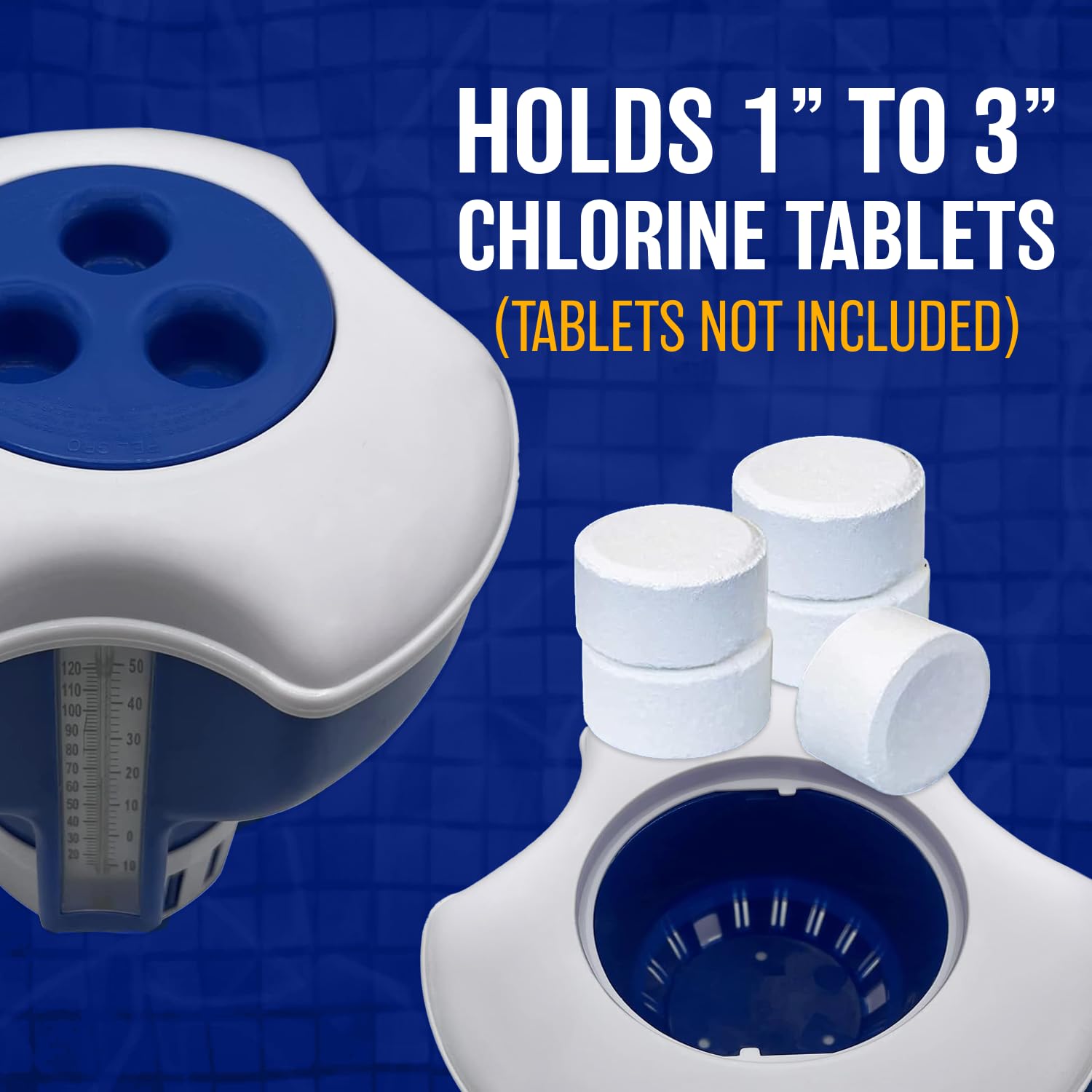 Poolzilla Chlorine Feeder with Built-in Thermometer | Adjustable Collar | Holds Chlorine Tablets up to 3”