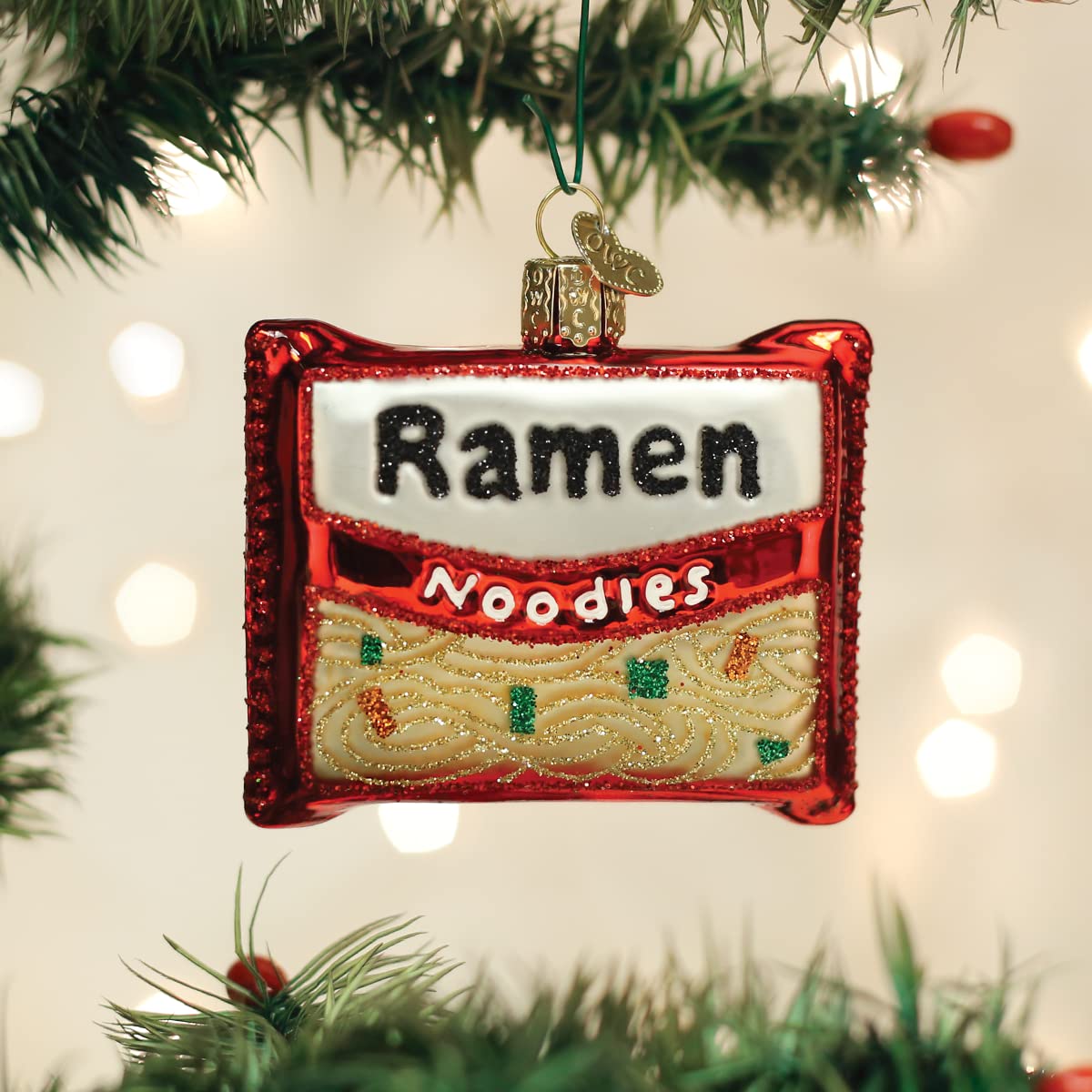 Old World Christmas Ramen Noodles Glass Blown Ornament for Christmas Tree, Handcrafted Holiday Decoration, Food Collection