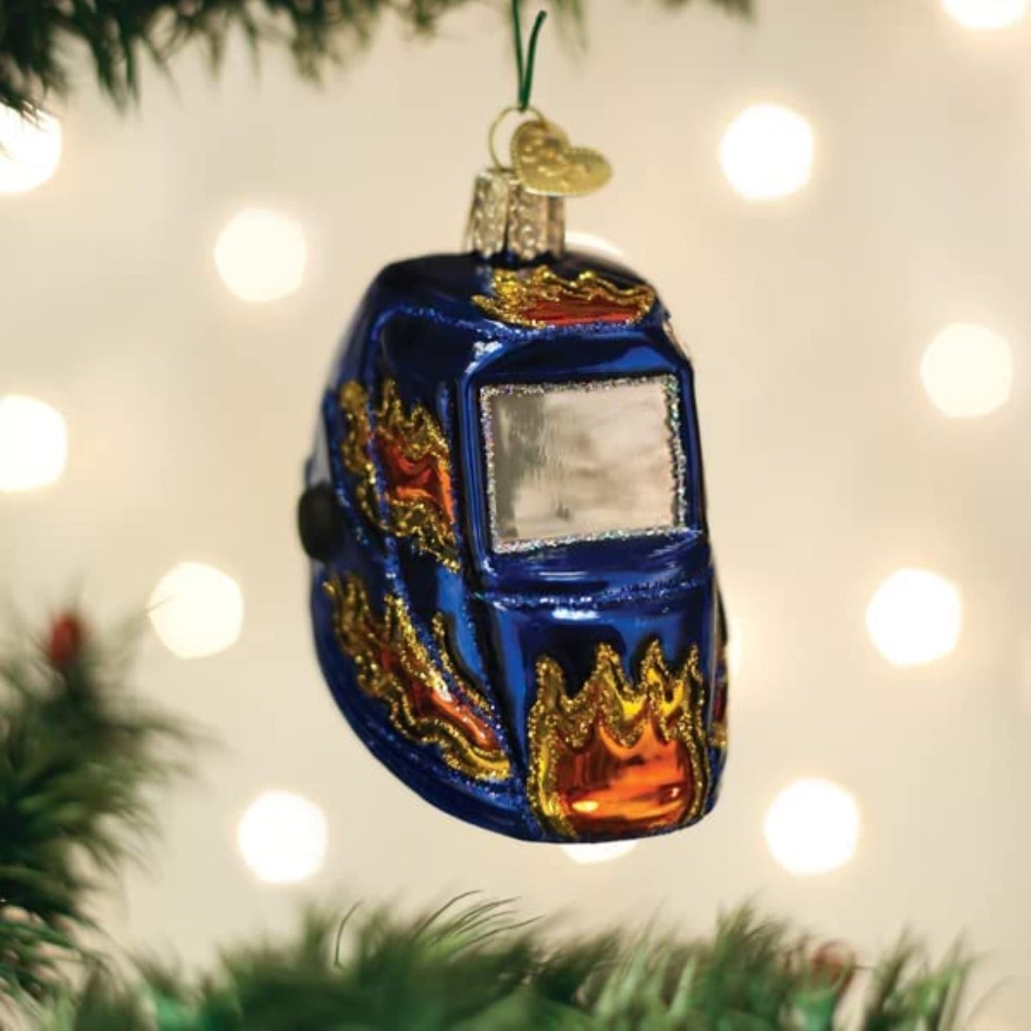 Old World Christmas Welding Helmet Glass Blown Ornament for Christmas Tree, Handcrafted Holiday Decoration