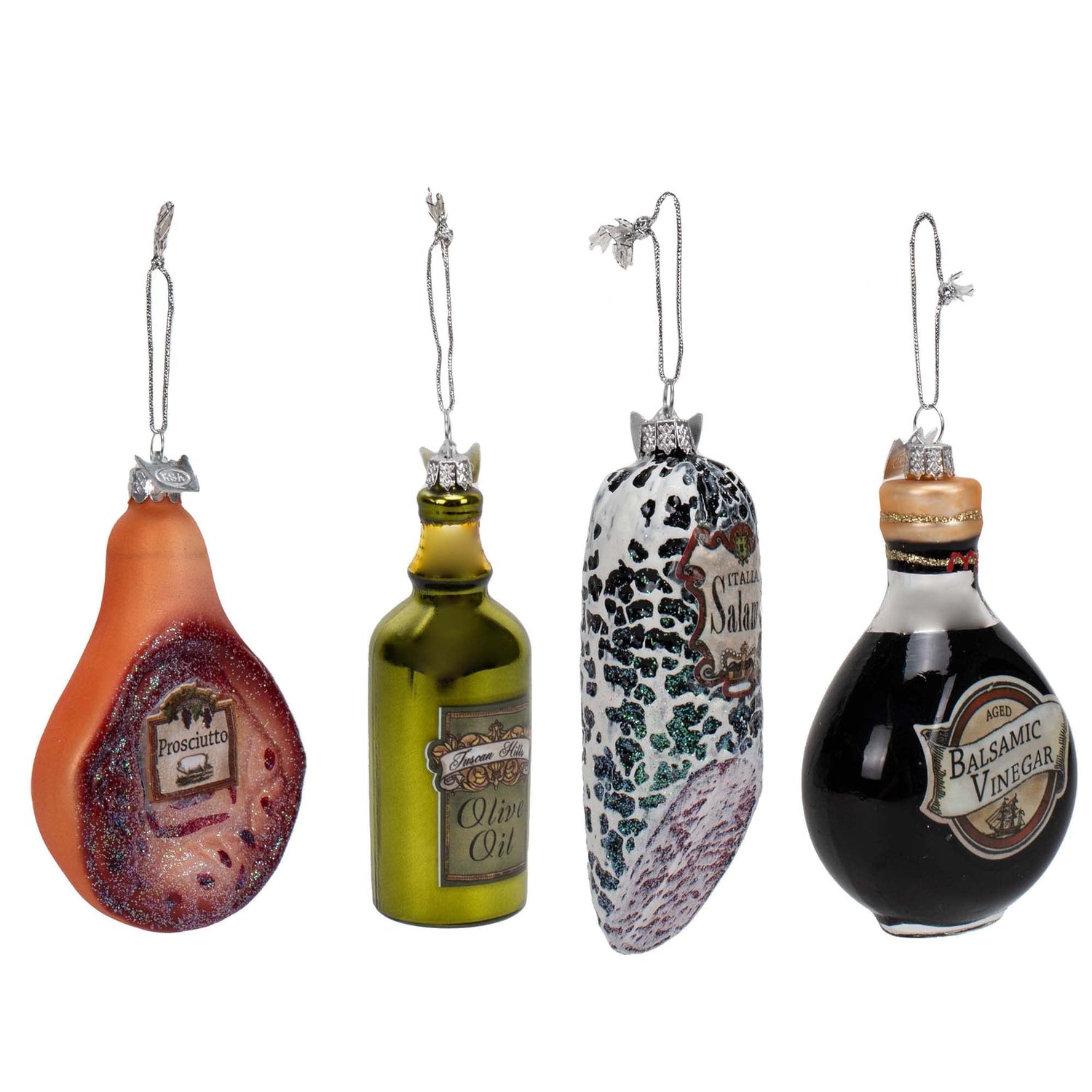 Kurt Adler NB0909 Holiday Decorative Noble Gems Glass Italian Food Hanging Accessory Christmas Tree Ornament Set with String Hanger (4 Pack)