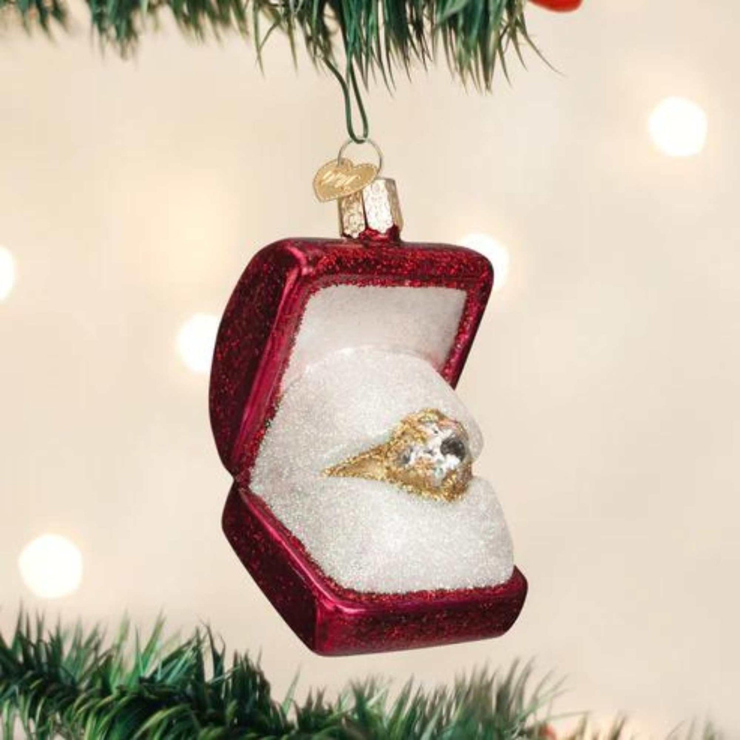 Old World Christmas Ring in Box Glass Blown Ornament for Christmas Tree, Handcrafted Holiday Decoration, Wedding Collection