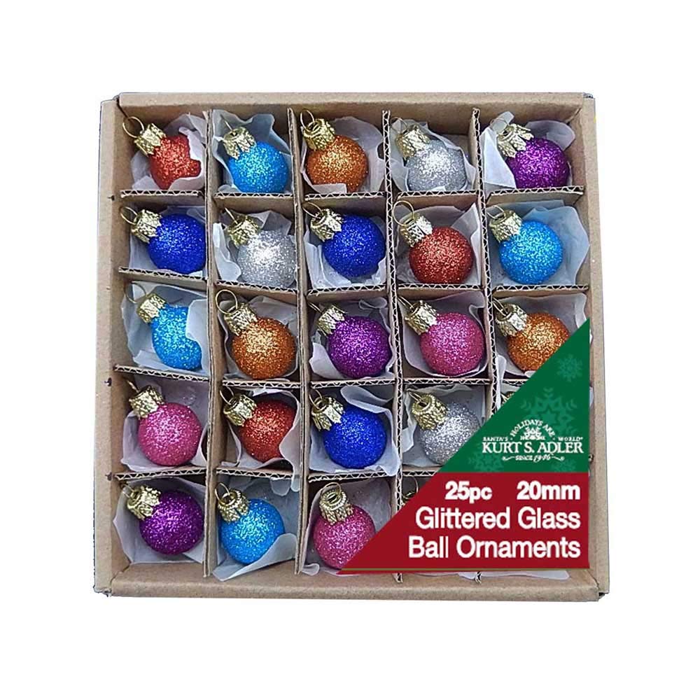 Kurt S. Adler 0.78-Inch Glitter Glass Ball, 25 Piece Set Ornaments, Multi, Count