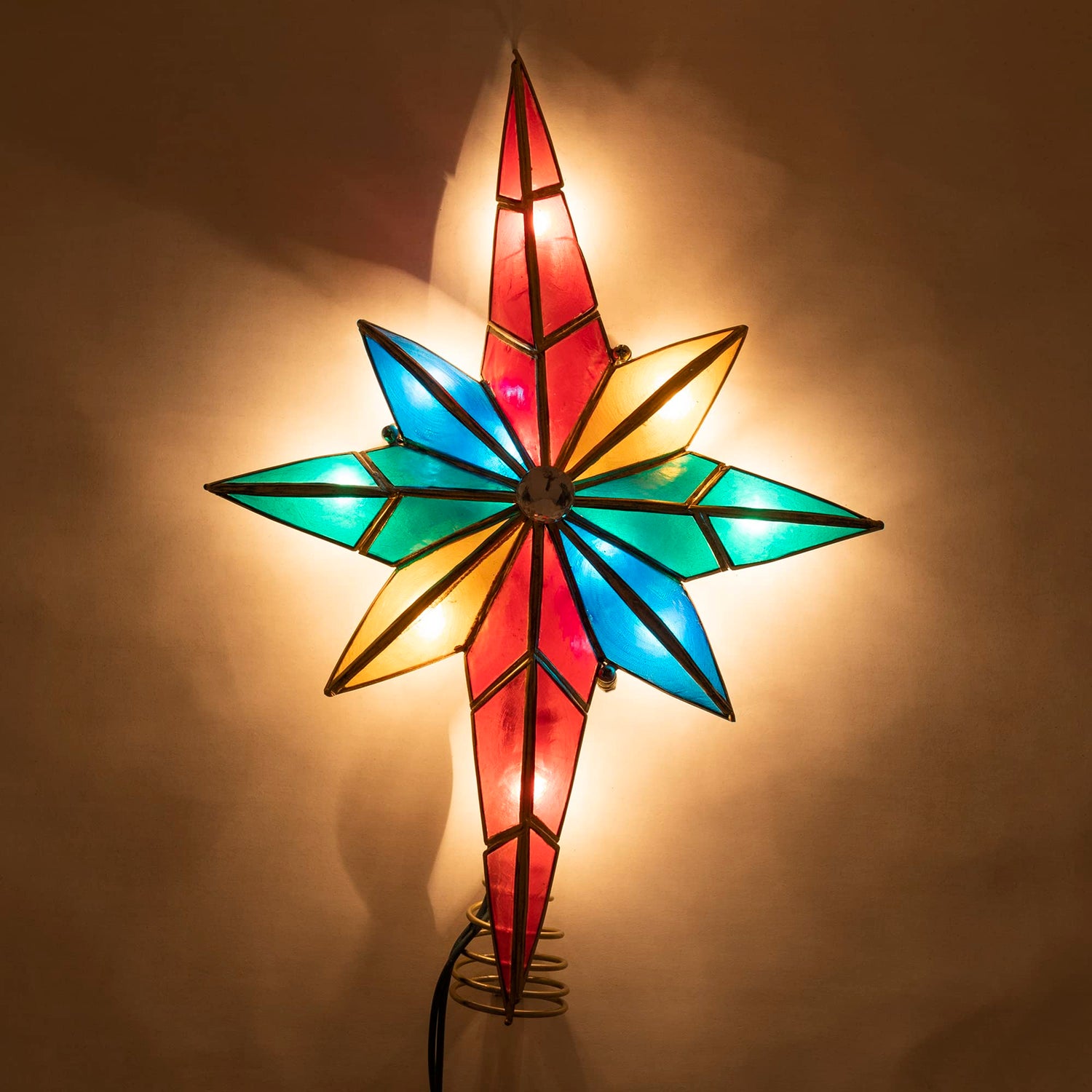 Kurt Adler 10-Light Multicolored Capiz Bethlehem Star Treetop with Gem Center