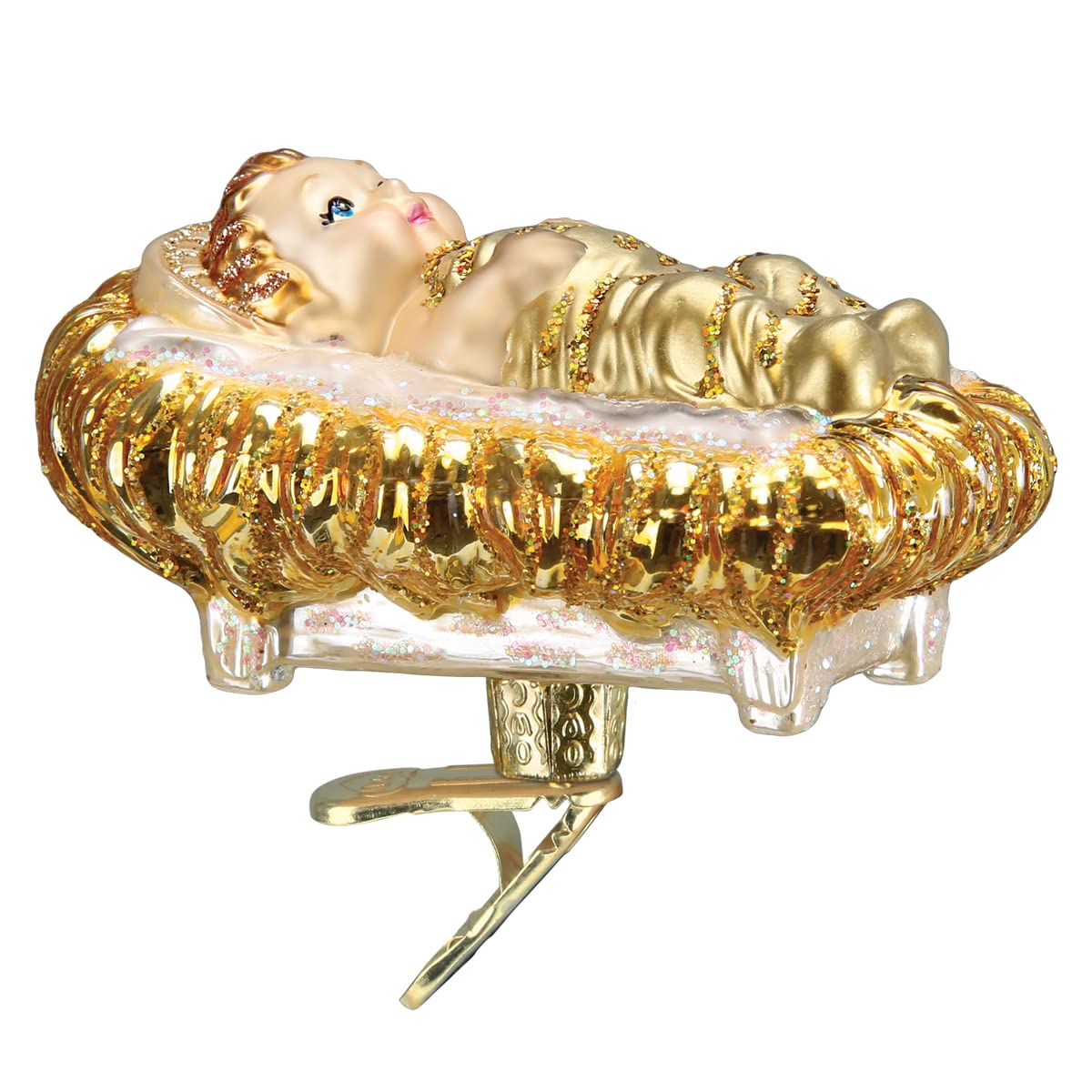 Old World Christmas Baby Jesus in Manger Glass Blown Ornament for Christmas Tree, Handcrafted Holiday Decoration, Religion Collection