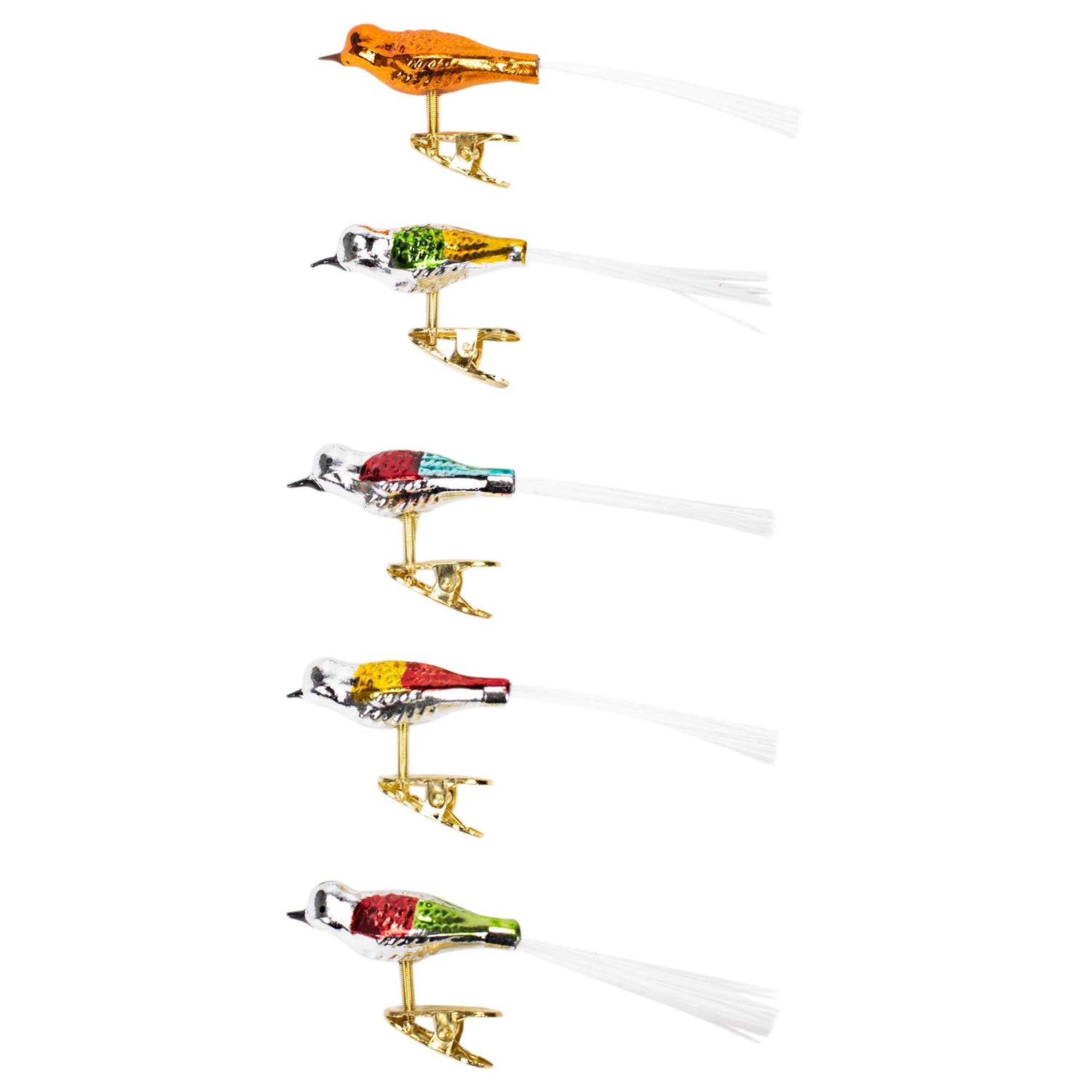 Kurt Adler Early Years Glass Clip-On Bird, 4.5-Inch, Set of 5 Ornaments, 5 Count