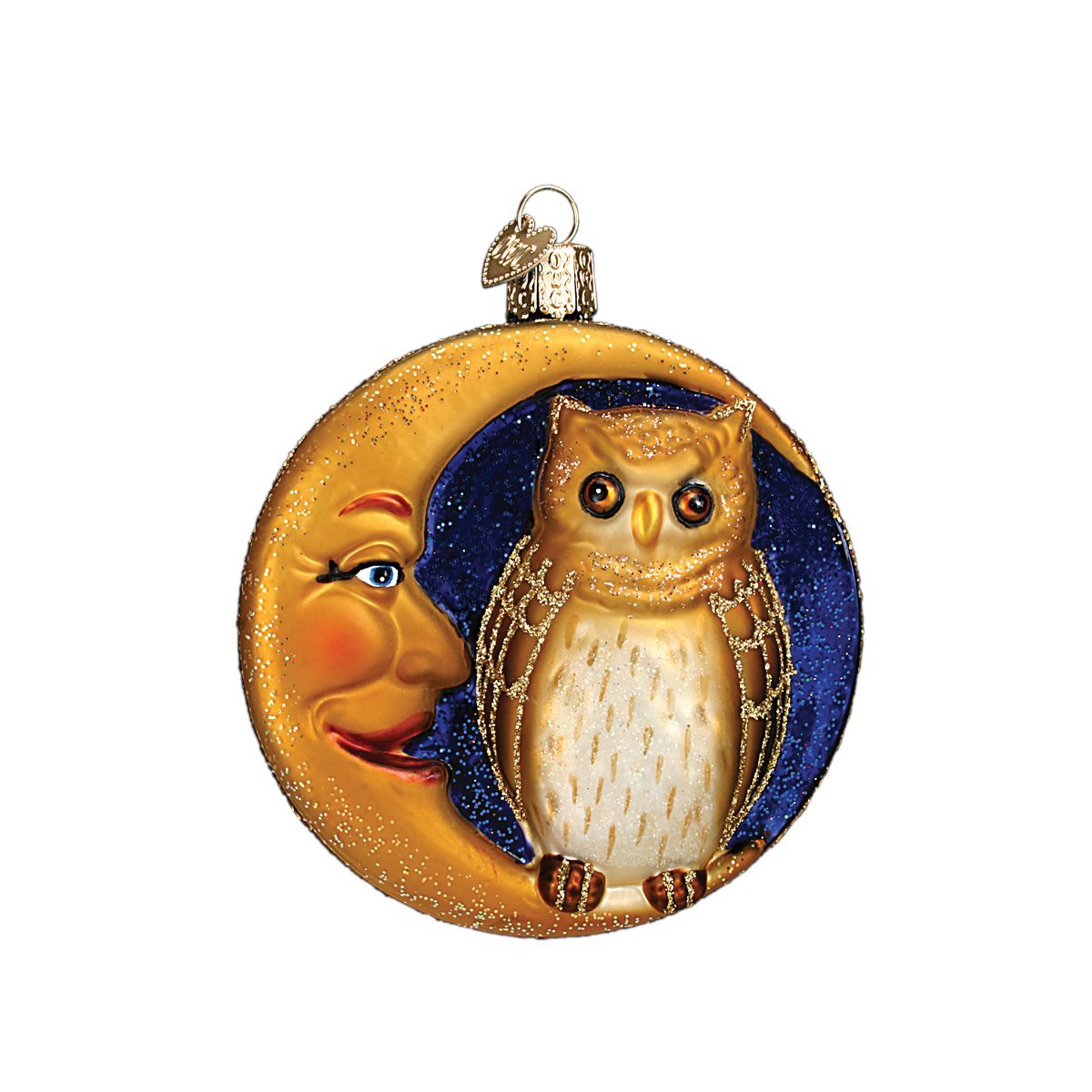 Old World Christmas Owl in Moon Glass Blown Ornament for Christmas Tree, Handcrafted Holiday Decoration, Halloween Collection