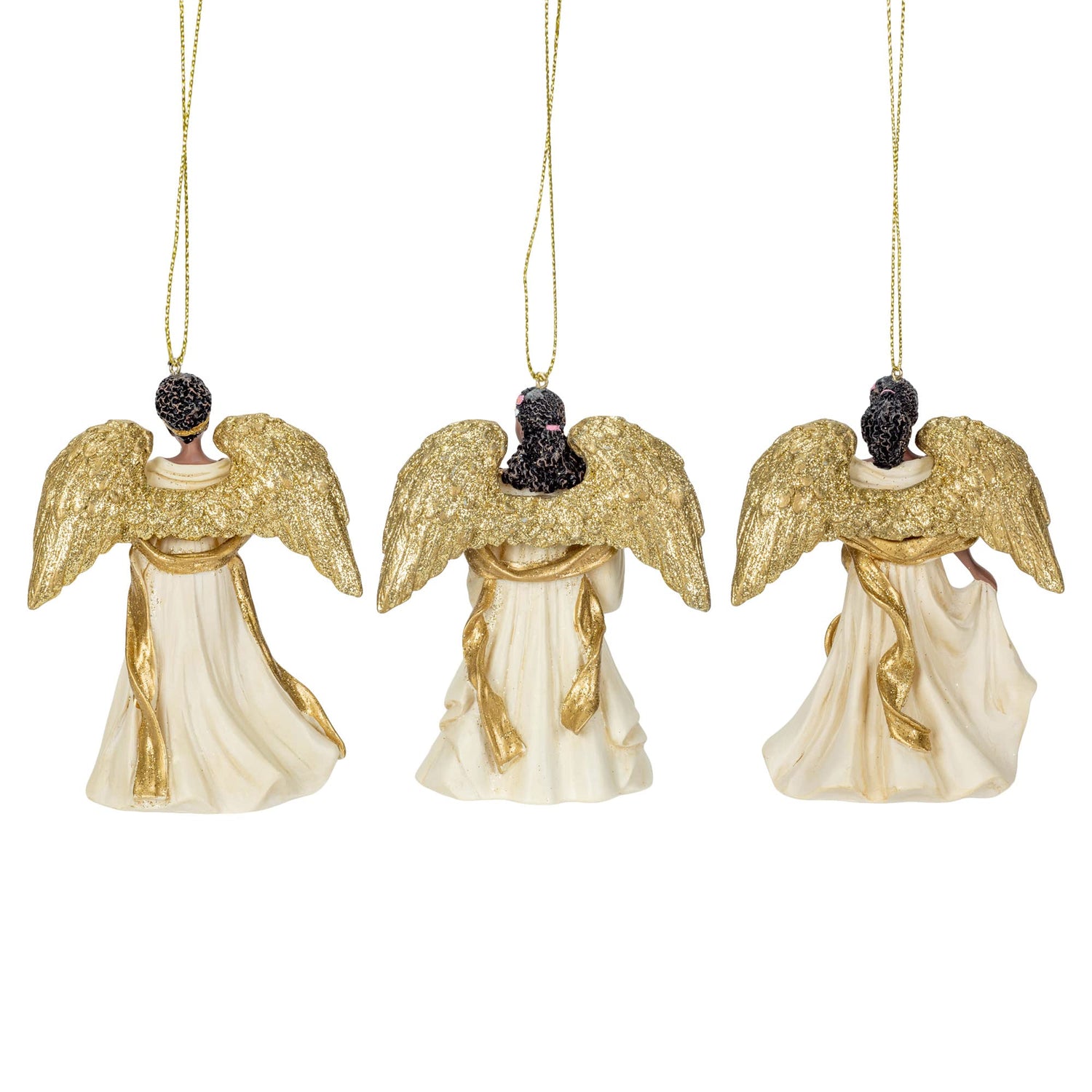 Kurt Adler IVORY AND GOLD AFRICAN AMERICAN ANGEL ORNAMENT - 3 ASSORTED