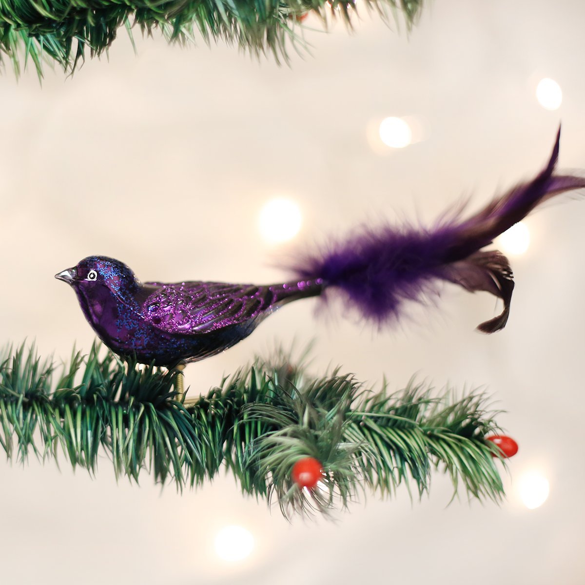 Old World Christmas Purple Martin Glass Blown Ornament for Christmas Tree, Handcrafted Holiday Decoration, Bird Watcher Clip Collection
