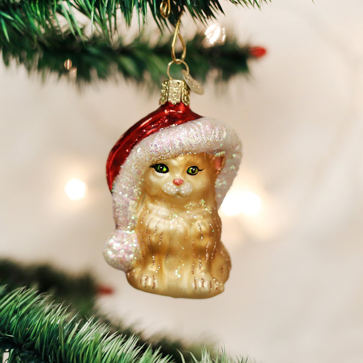 Old World Christmas Santa's Kitten Glass Blown Ornament for Christmas Tree, Handcrafted Holiday Decoration, Santa Collection