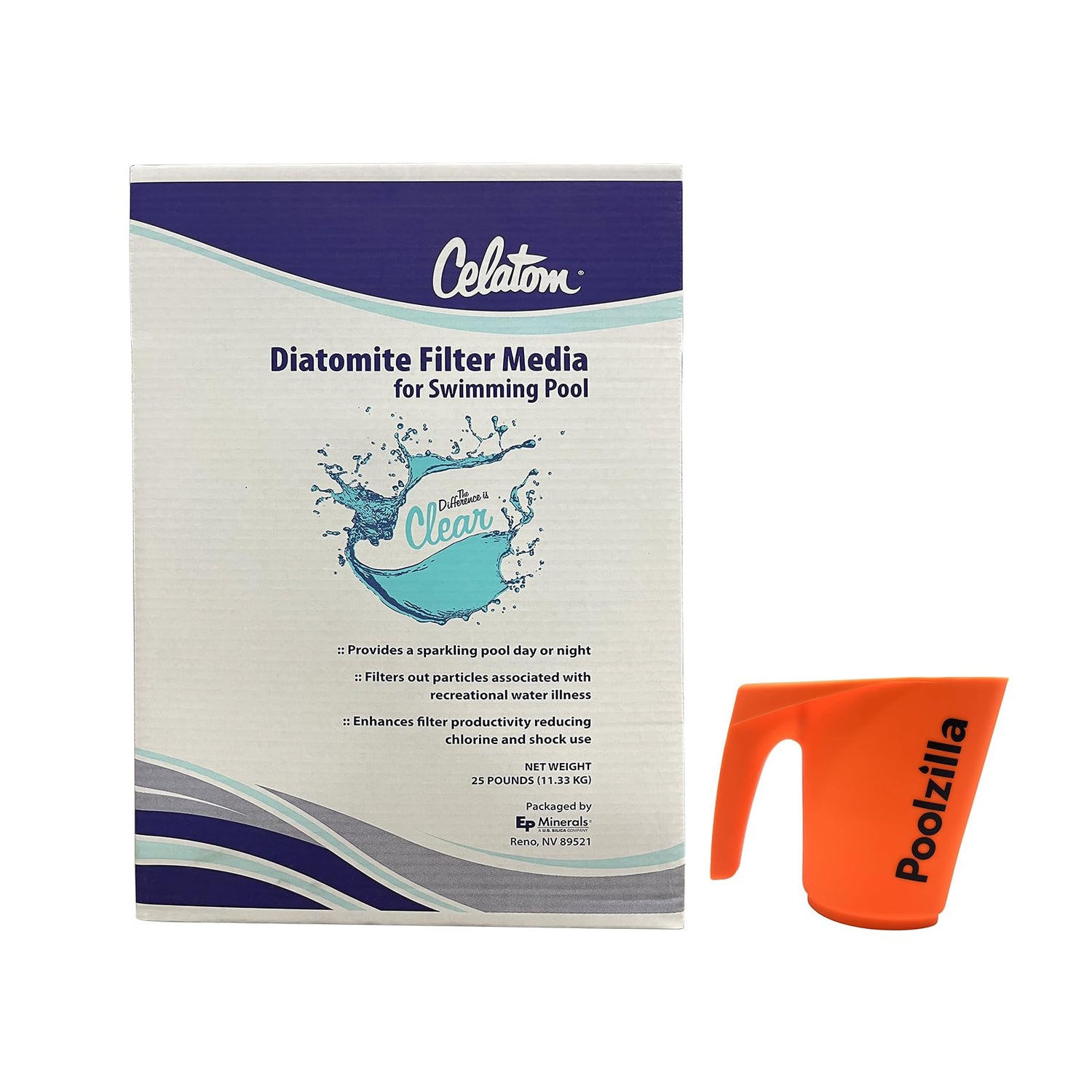 Poolzilla 25LB Celatom Diatomaceous Earth (DE) Pool Filter Aid, with Added DE Scooper