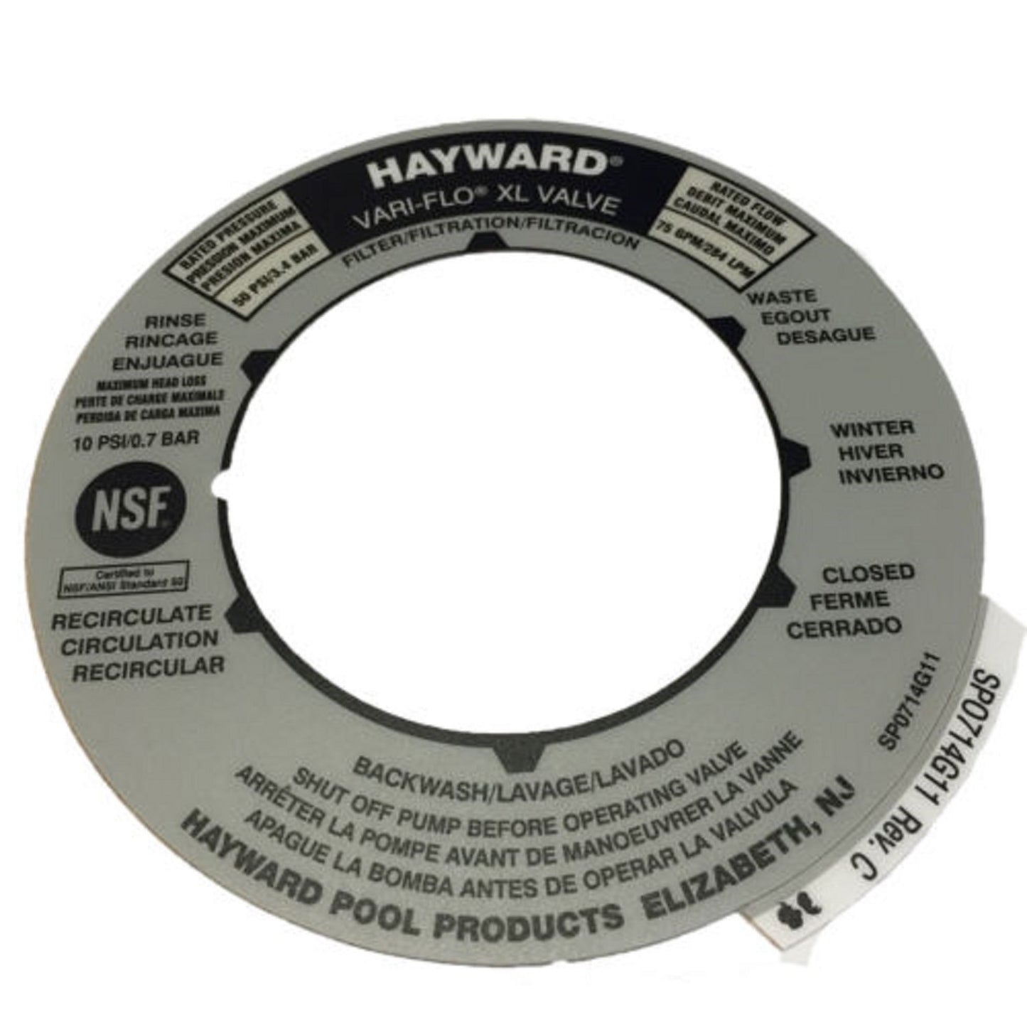 Hayward Label -Multi Language-En/Fr/Sp | SPX0714G