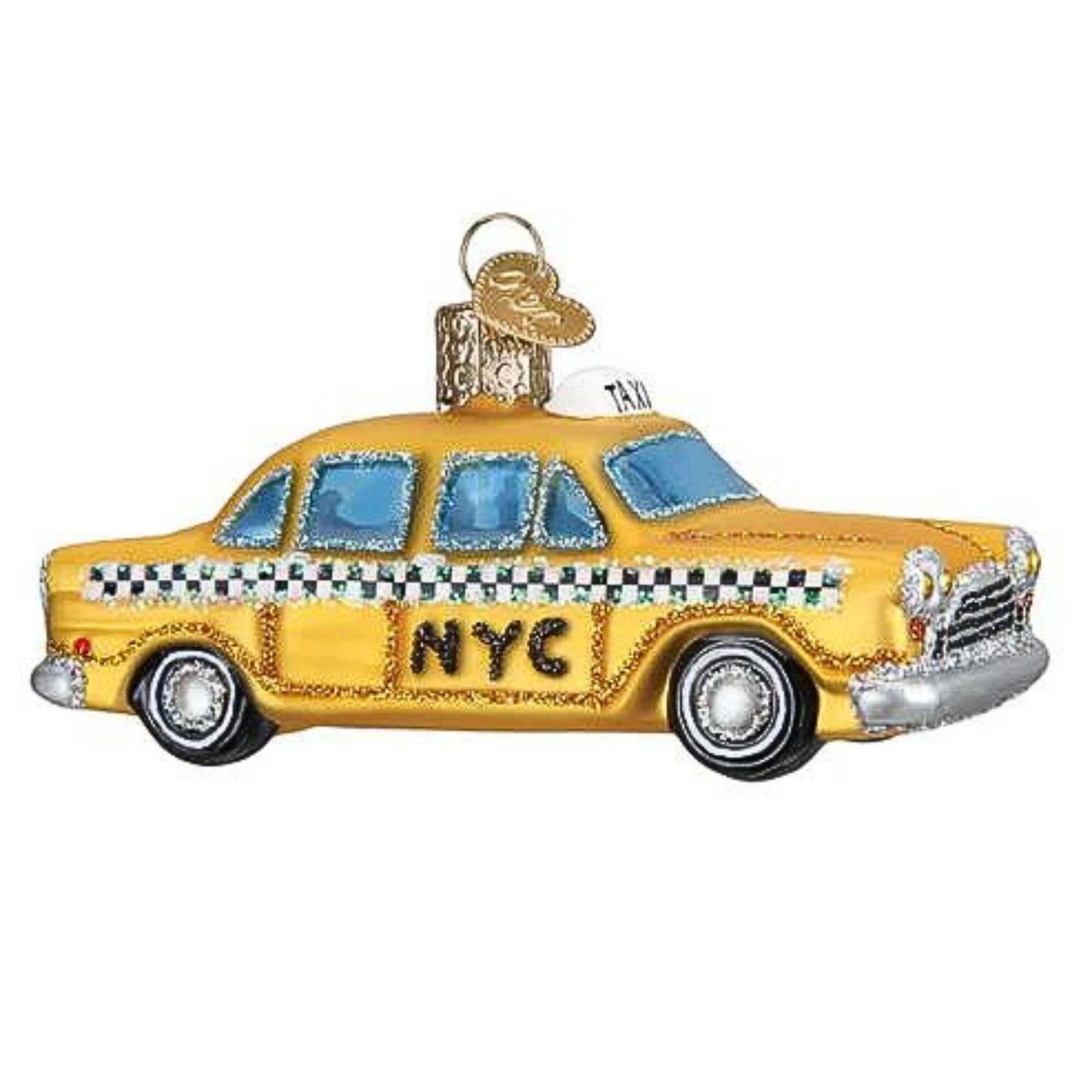 Old World Christmas NYC Taxi Glass Blown Ornament for Christmas Tree, Handcrafted Holiday Decoration, Transportation Collection