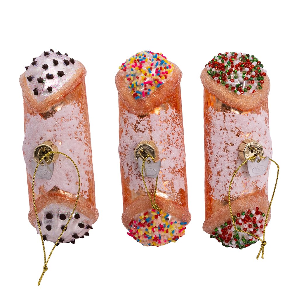 Kurt Adler 4.75-inch Noble Gems™ Glass Cannoli Ornaments