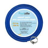 Poolzilla Heavy Duty Swimming Pool Backwash Hose | 2"x100' | Blue | Includes Steel Clamp